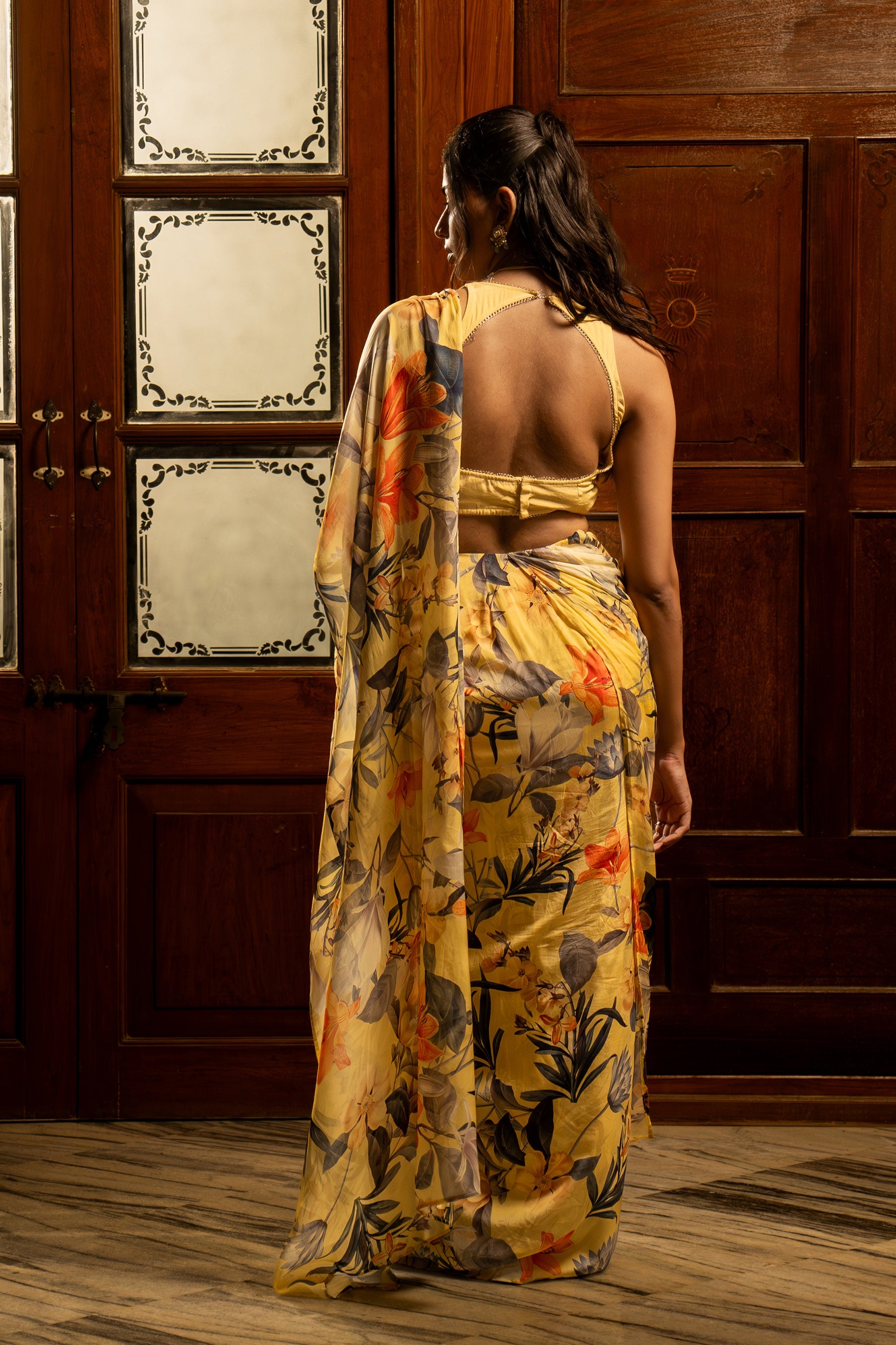 Misted Yellow Pre-Draped Saree | Stunning Designer Indian Wedding & Occasion Wear 