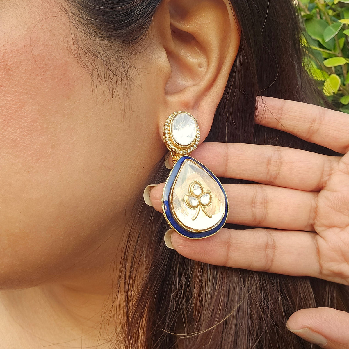 Eliza Inlay Earrings | Semi-Precious Kundan Jewellery | Indian Festive, Bridal & Wedding Accessories 