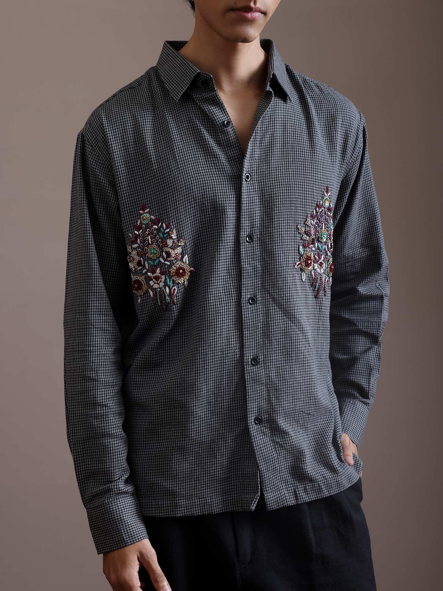 The Royal Check Zardozi Shirt | Luxury Hand-Embroidered Men's Shirt 