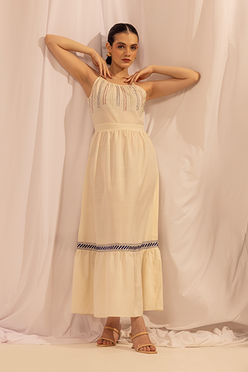 Long Tiered Dress | Hand-Embroidered Kantha Dress The House Of Ara