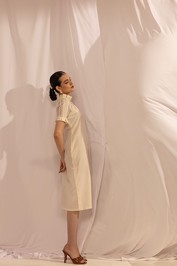 Pleated Midi Dress | Kantha Stitch Detail Dress The House Of Ara