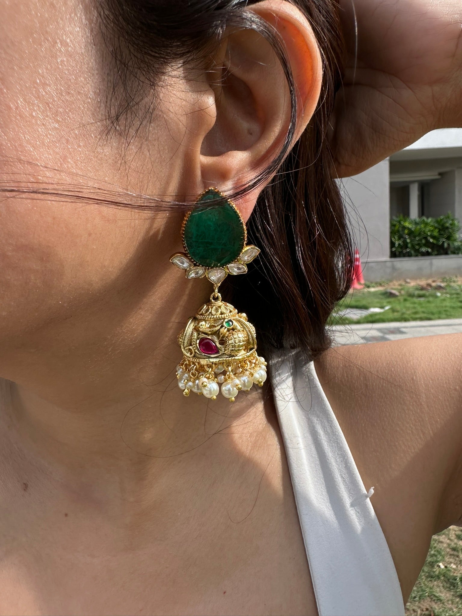 Panna Kundan Abha Necklace & Earring Set | Semi-Precious Kundan & Coloured Stones Jewellery | Indian Festive, Bridal & Wedding Accessories  