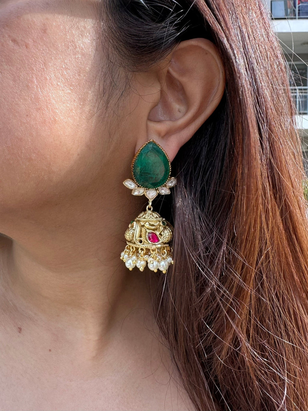 Panna Kundan Abha Necklace & Earring Set | Semi-Precious Kundan & Coloured Stones Jewellery | Indian Festive, Bridal & Wedding Accessories  