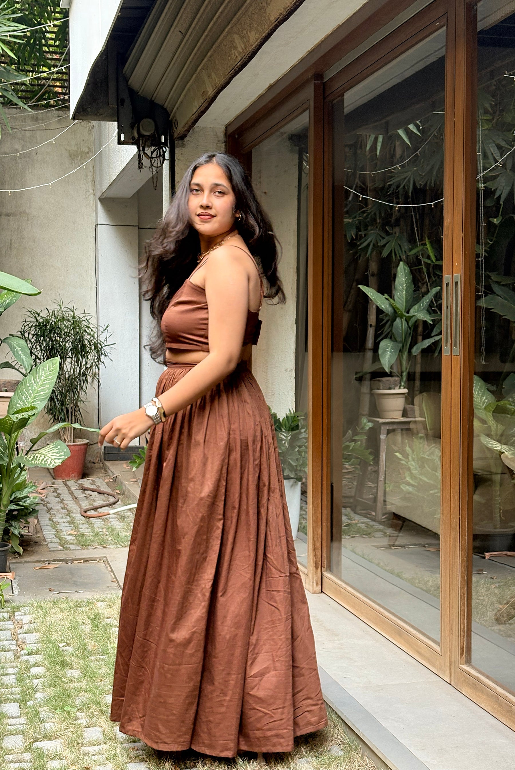 Brown Top & Skirt Set | Designer Indo-Western Wedding & Occasion Wear 