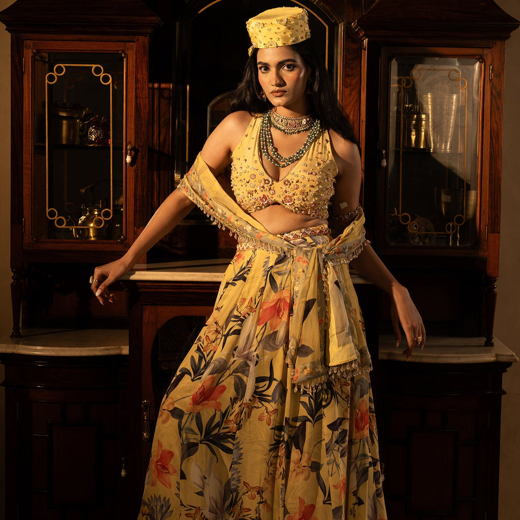 Misted Yellow Panelled Lehenga Set | Modern Indian Wedding & Occasion Wear 