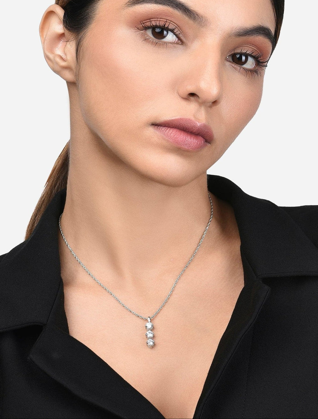 Trilogy Pendant | Symbolic Triple Zircon Solitaire & Sterling Silver Pendant Necklace 