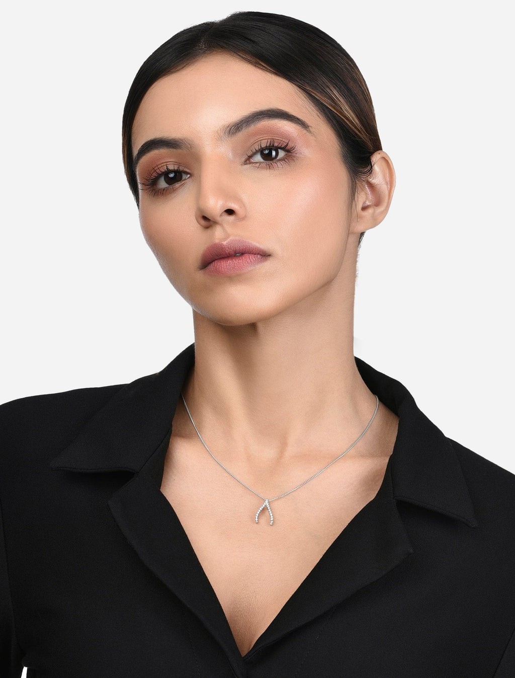 Wishbone Necklace | Dainty Zircon Sterling Silver Pendant Fian