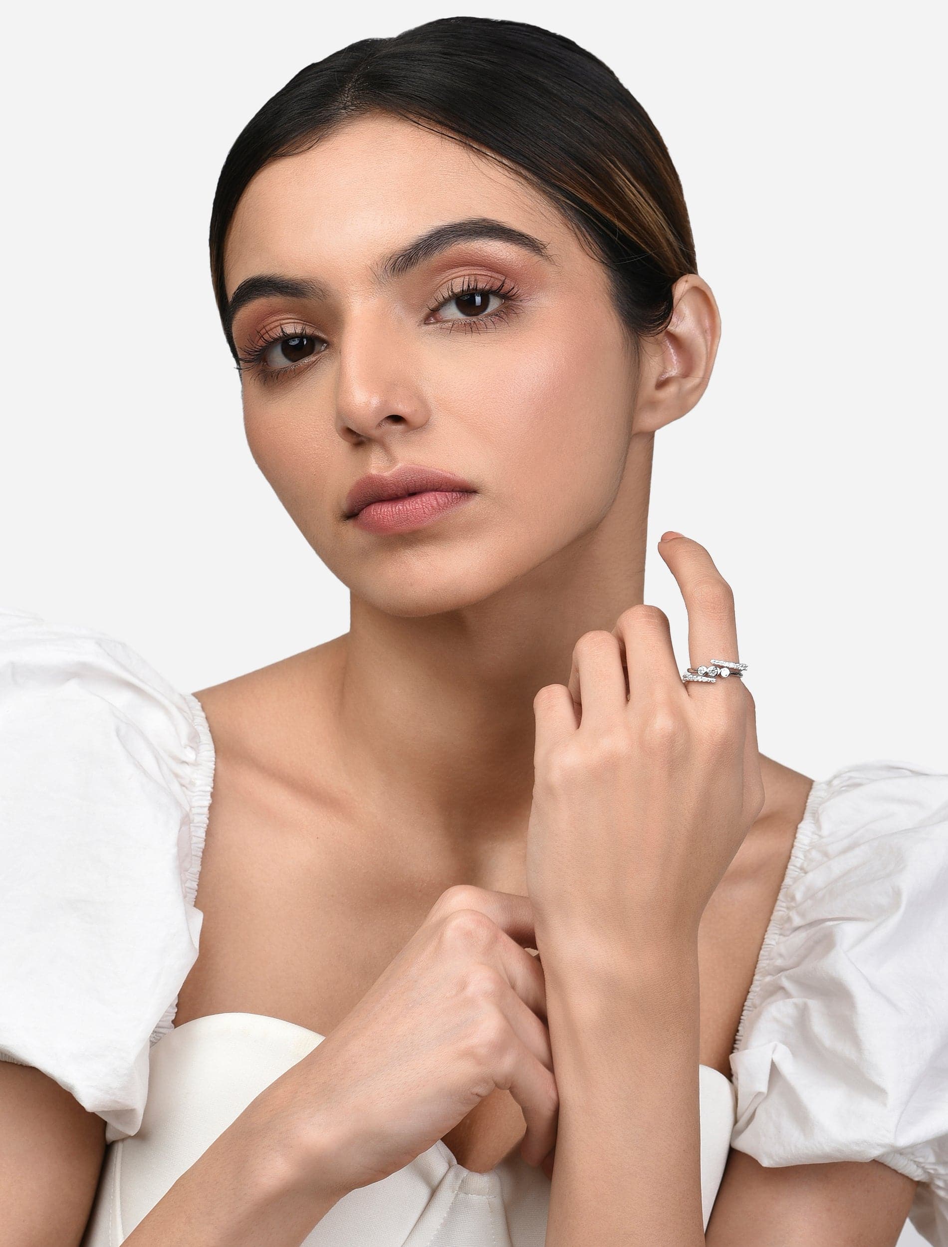 Saturn Ring | Three Solitaire Zircon Sterling Silver Stackable Fian