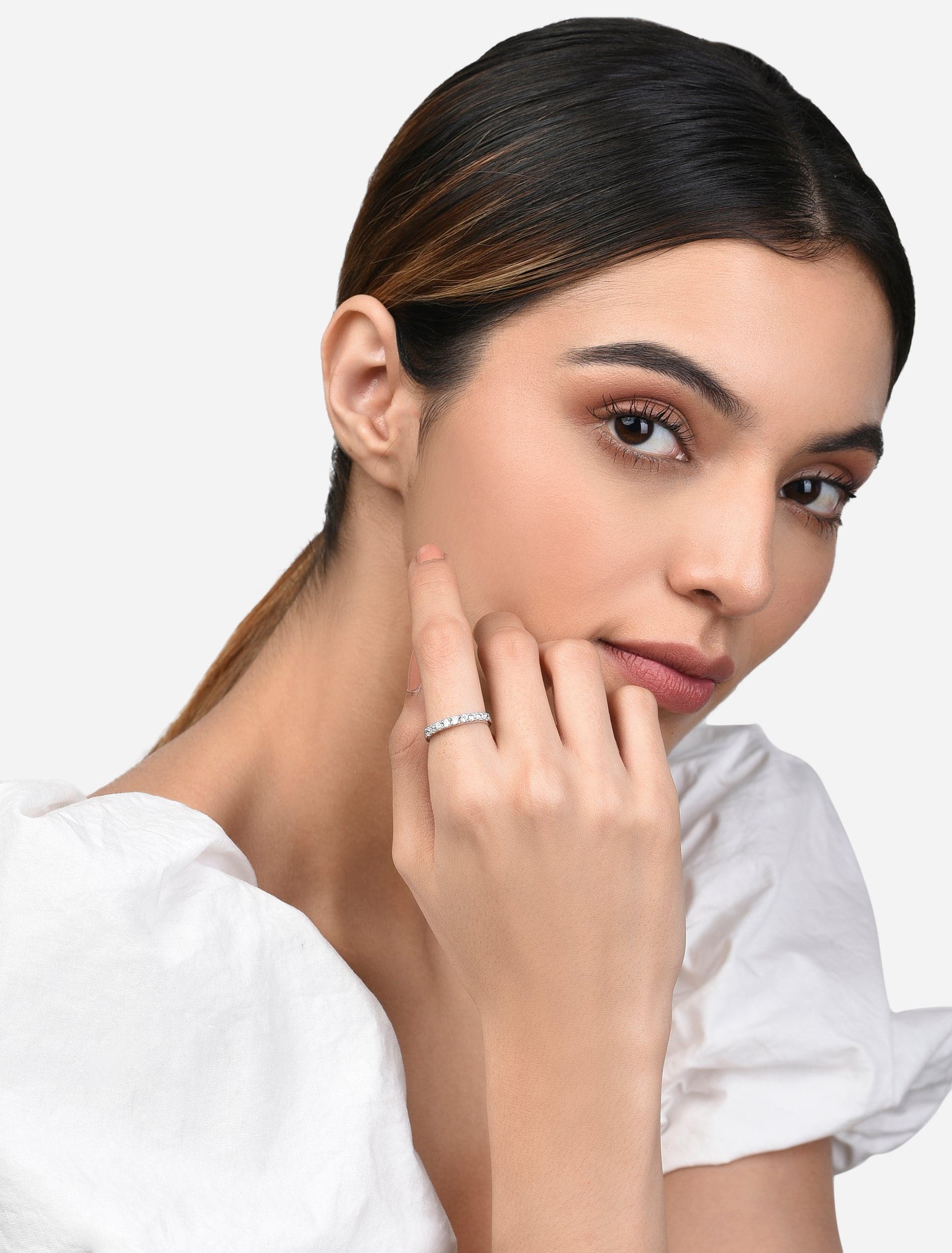 Crescenzo Ring | Stackable Zircon Studded Band Sterling Silver Fian