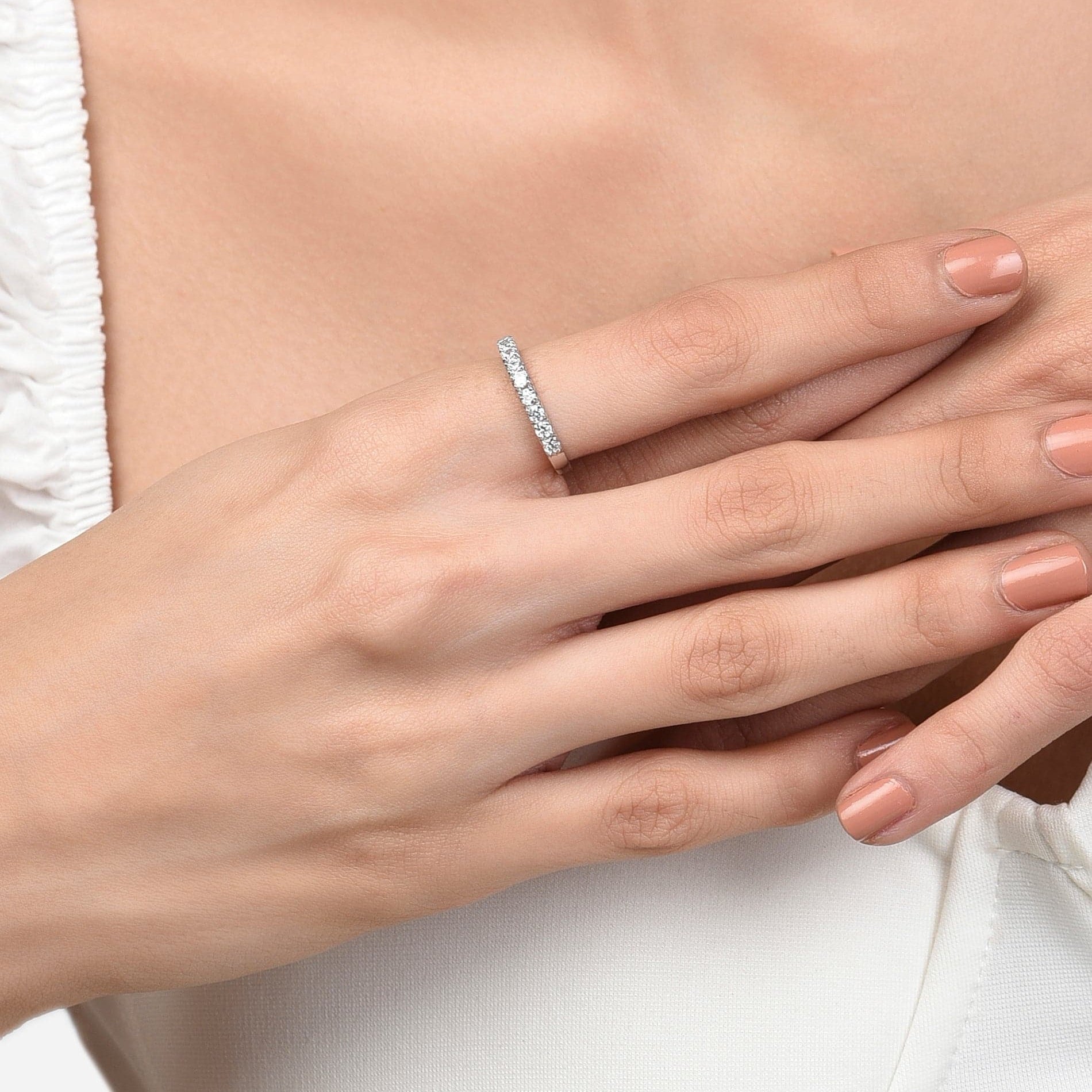 Crescenzo Ring | Stackable Zircon Studded Band Sterling Silver Fian