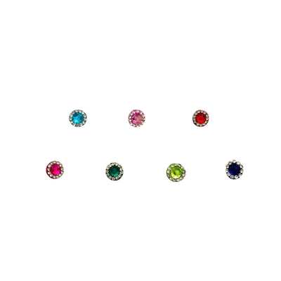 Multi-Coloured Round Crystal Bindis | Pack of 7 | Premium Self-Adhesive Bridal & Occasion Wear Bindis 