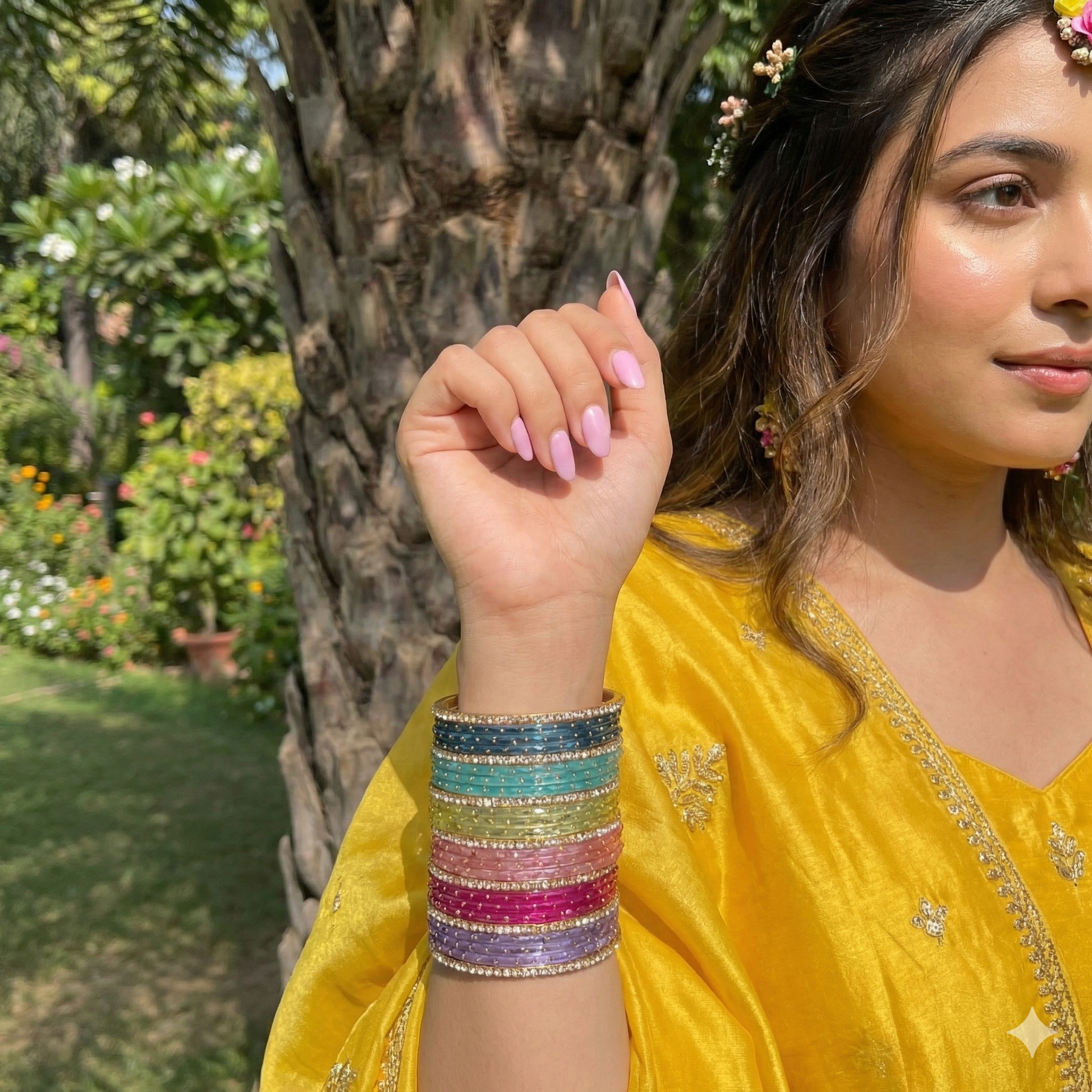 Rainbow Glass Bangles | Set of 25 Raindrop & Rhinestone Bangles | Accessories For Indian Weddings & Occasions