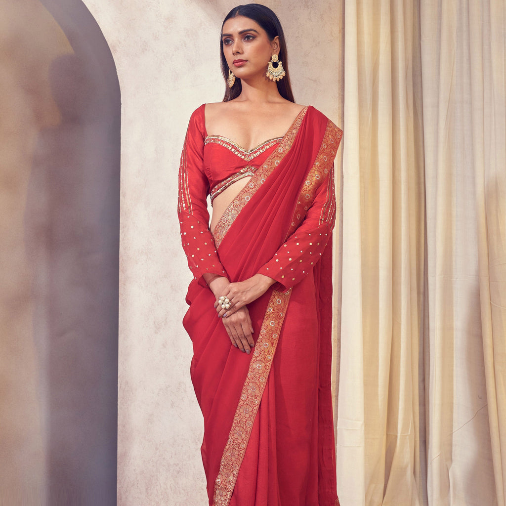 Rang Organza Saree With Hand-Embroidered Blouse | Stunning Designer Indian Occasion Wear