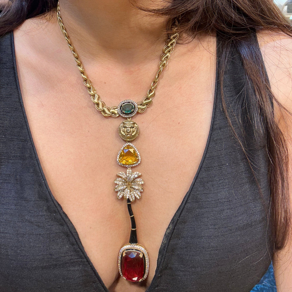Sabyasachi Inspired-Ruby Royal Bengal Tiger Necklace Set | Semi-Precious Coloured Stones Jewellery | Indian Festive, Bridal & Wedding Accessories