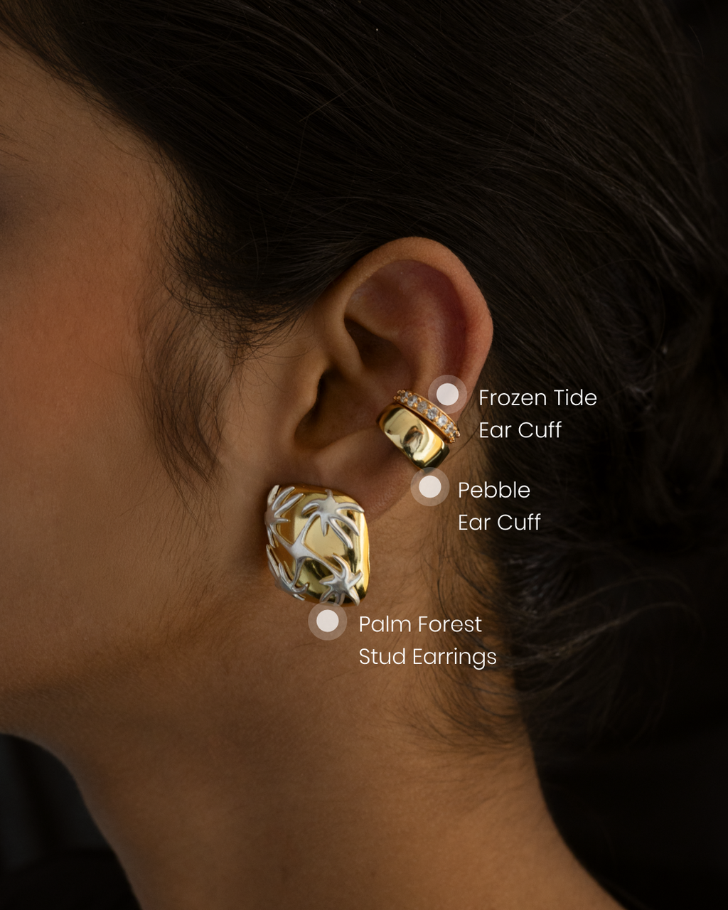 Palm Forest Studs + Pebble Ear Cuff + Frozen Tide Ear Cuff Set | Ocean Inspired Ear Stack Era Stories