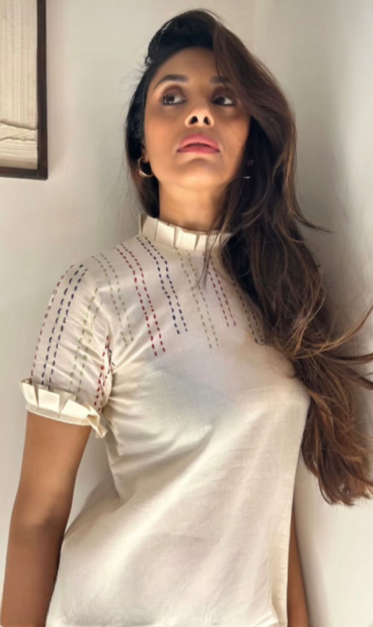 Pleated Midi Dress | Kantha Stitch Detail Dress The House Of Ara