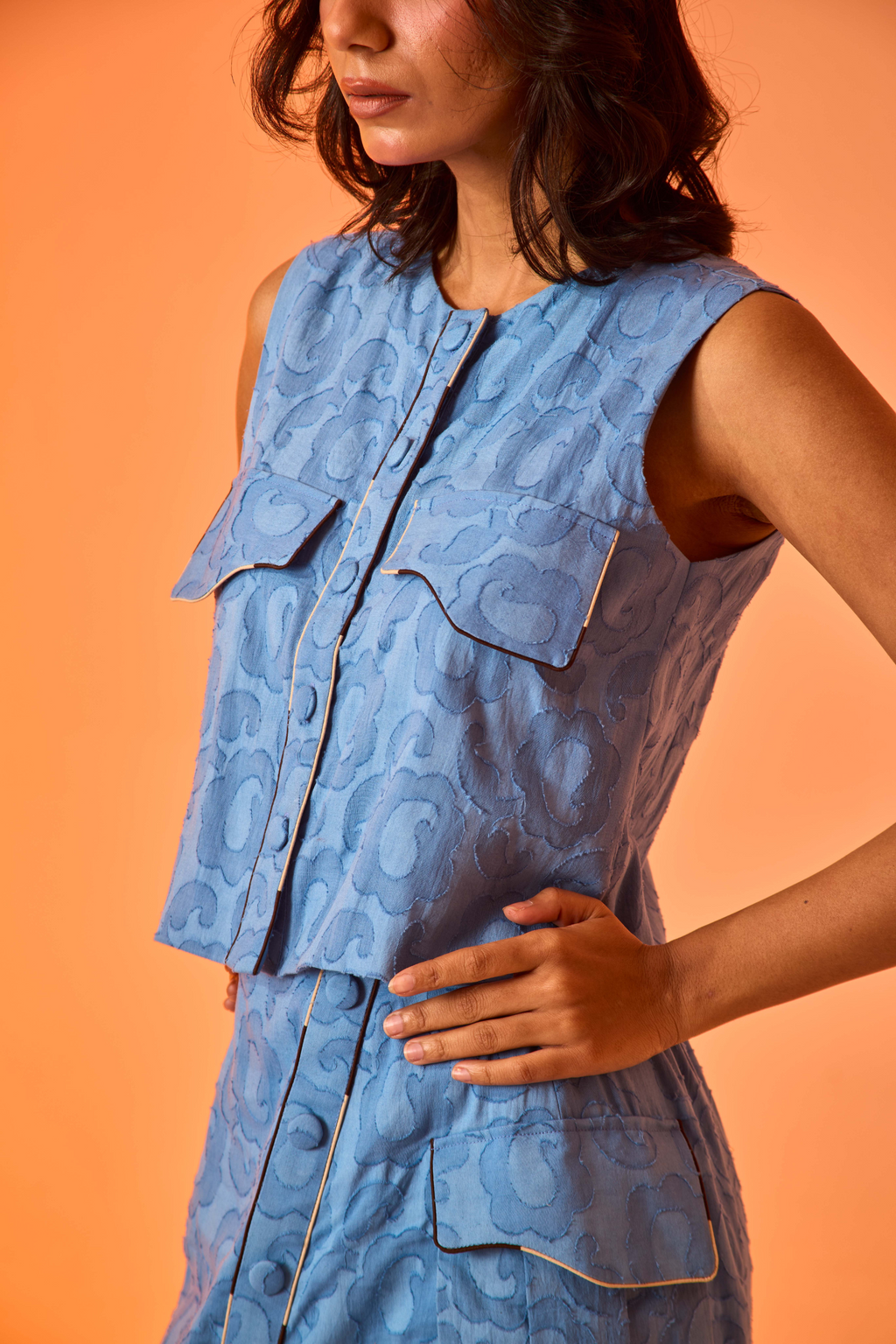 Azora | Floral-Textured Top & Skirt Co-ord Set An'era by Asmita Verma