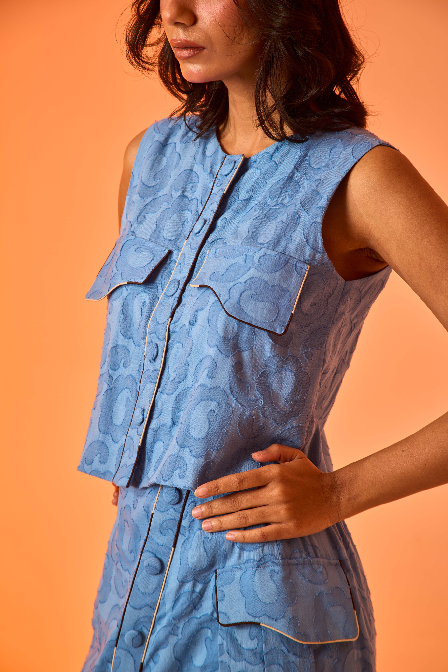 Azora | Floral-Textured Top & Skirt Co-ord Set An'era by Asmita Verma