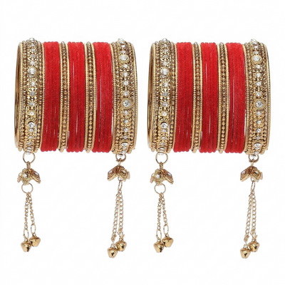 Velvet & Gold-Plated American Diamond Studded Tassel Bangles | Chudiya With Latkans For Women | Accessories For Indian Weddings & Occasions