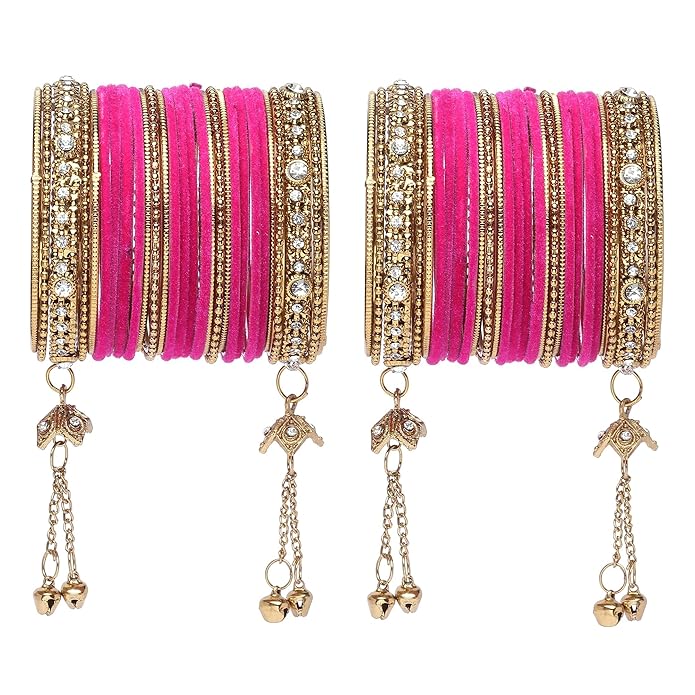 Velvet & Gold-Plated American Diamond Studded Tassel Bangles | Chudiya With Latkans For Women | Accessories For Indian Weddings & Occasions Good Desi Marketplace