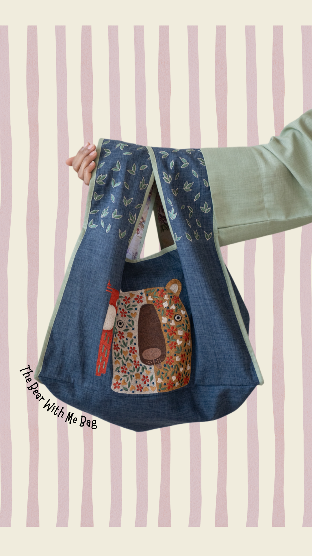 The Bear With Me Bag | Embroidered Jute Cotton Handbag  (15+ Artisan Hours)