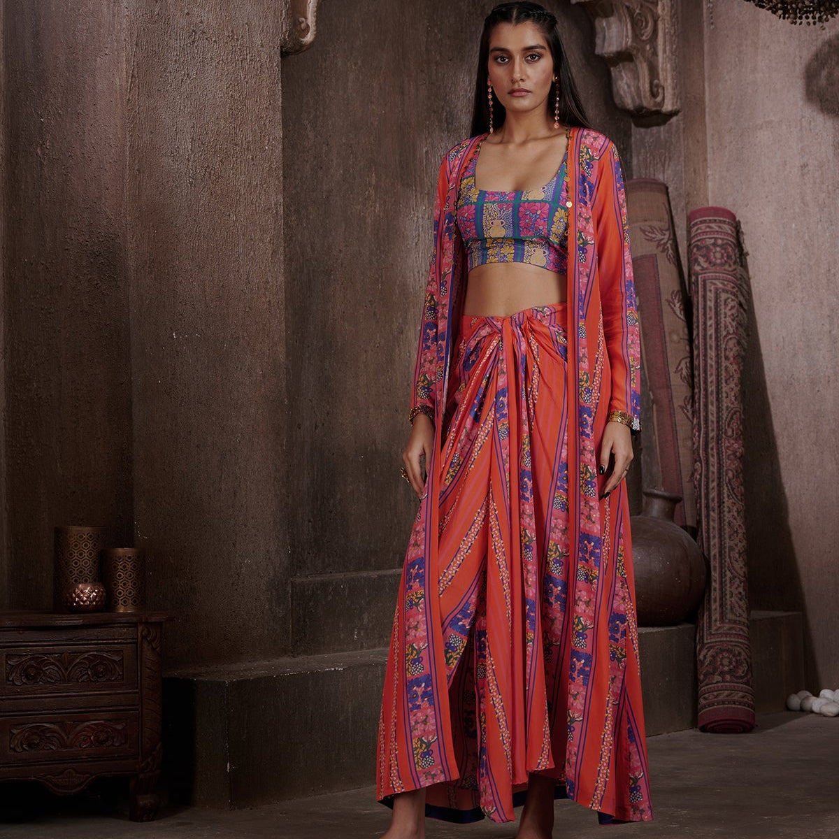 Zaha Drape Skirt and Jacket Set | Designer Indo-Western Co-Ord Set 