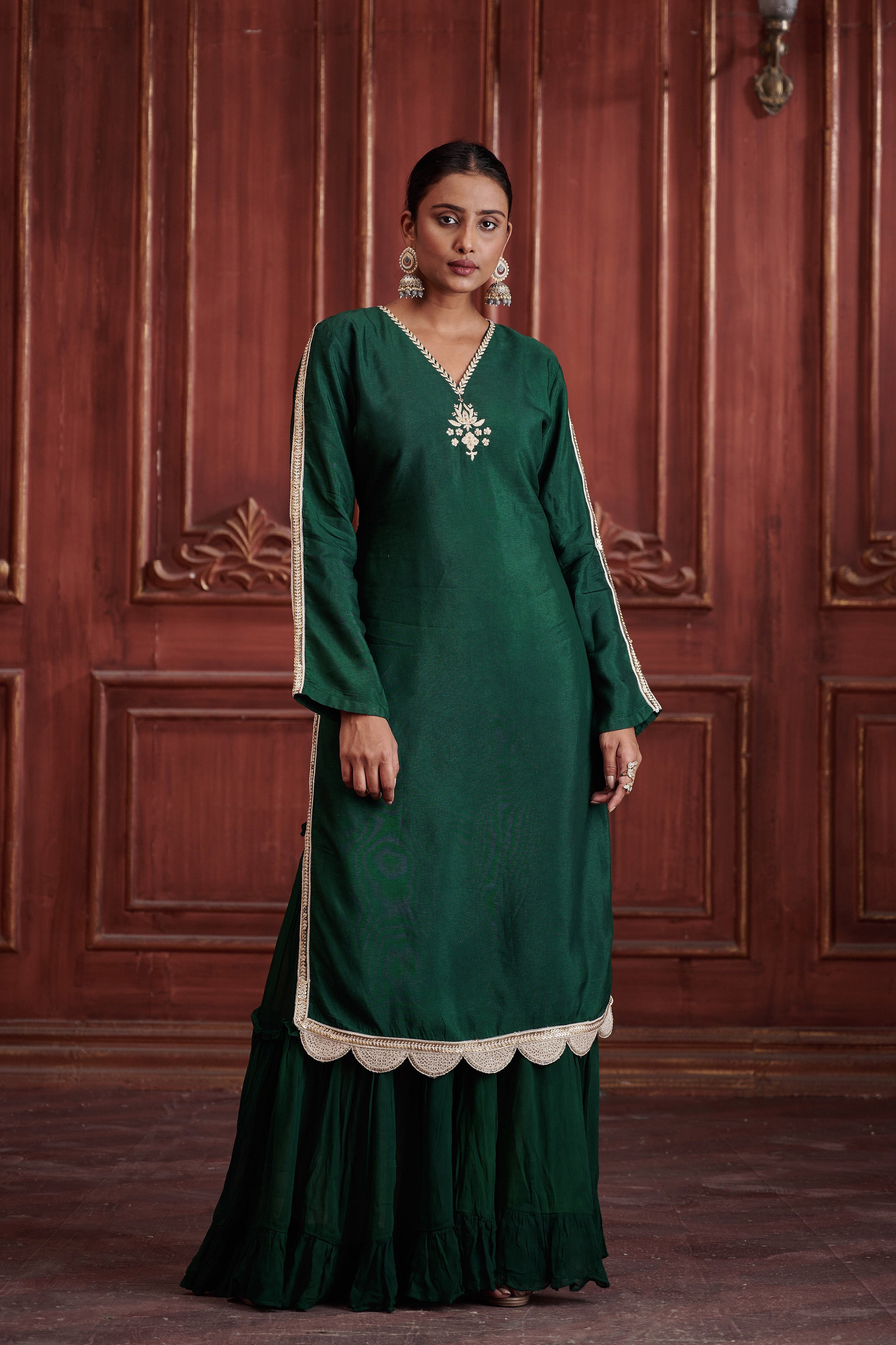 Rang Bottle Green Sharara Set | Designer Indian Occasion Wear 
