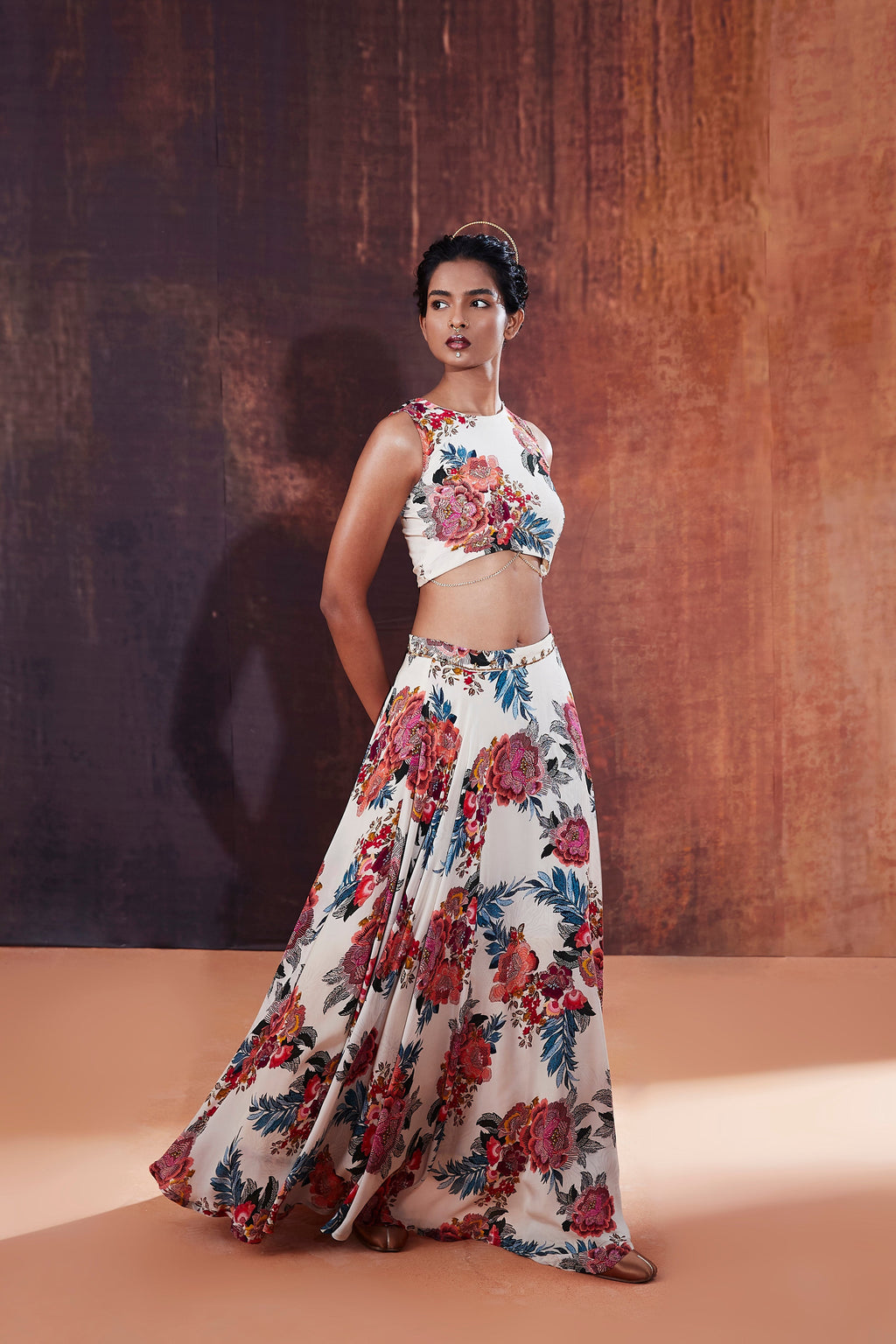 Ivory Floral Printed Lehenga Set | Designer Indo-Western Wedding & Occasion Wear 