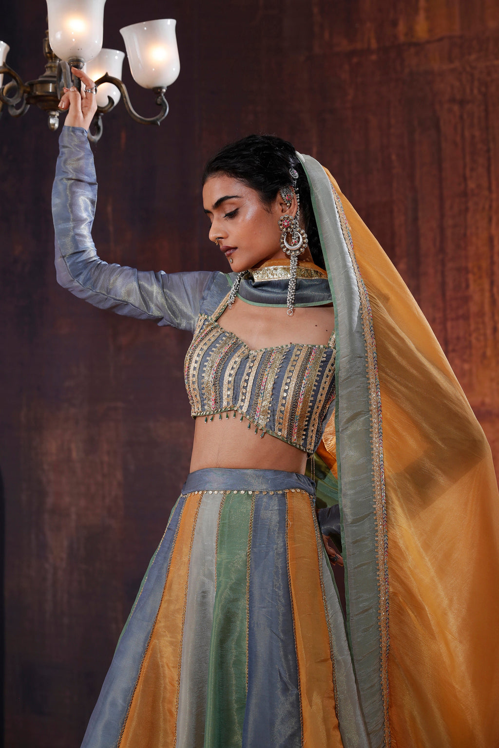 Multi-Coloured Tissue Lehenga Set | Stunning Designer Indian Occasion Wear