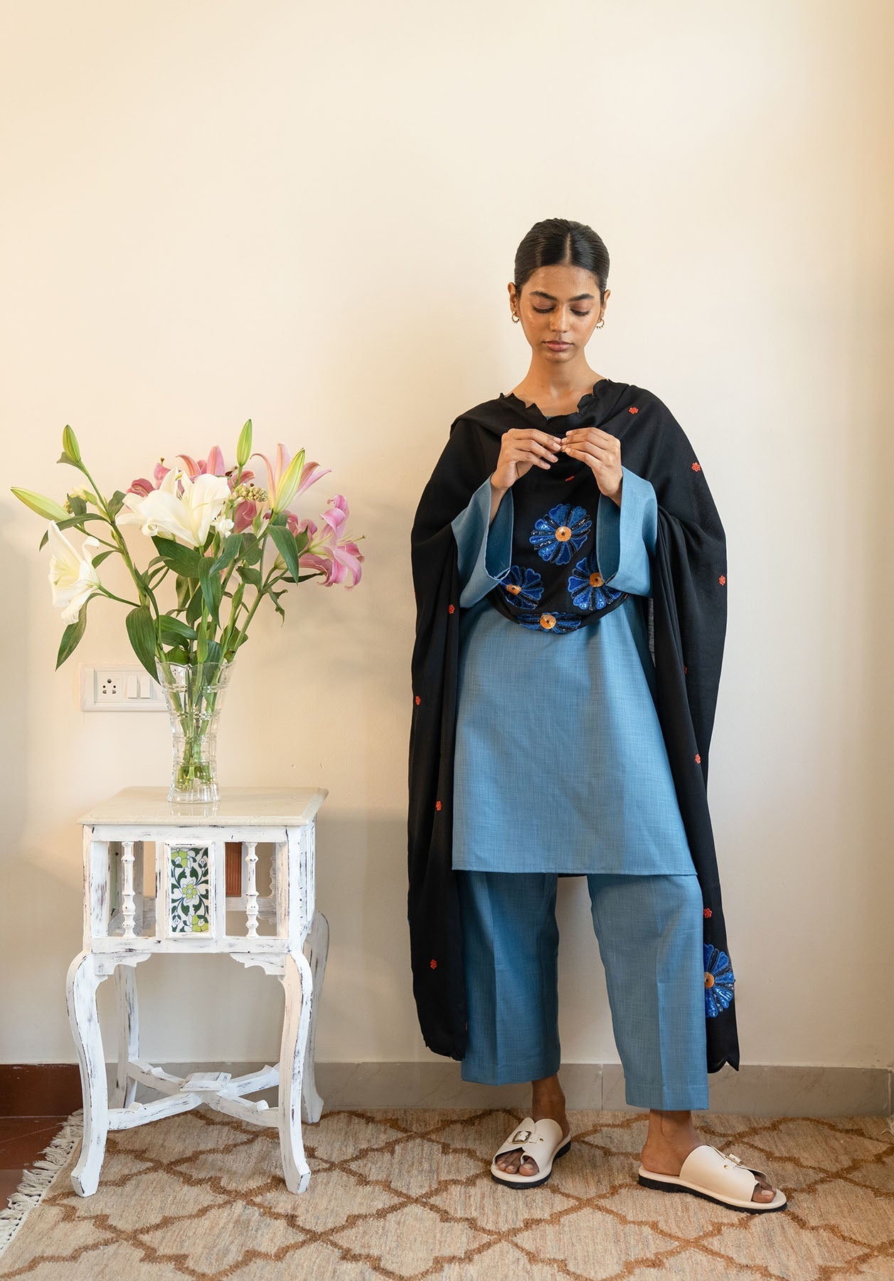 After Bloom Dupatta | Hand Embroidered Scallop Finish Winglore Studio