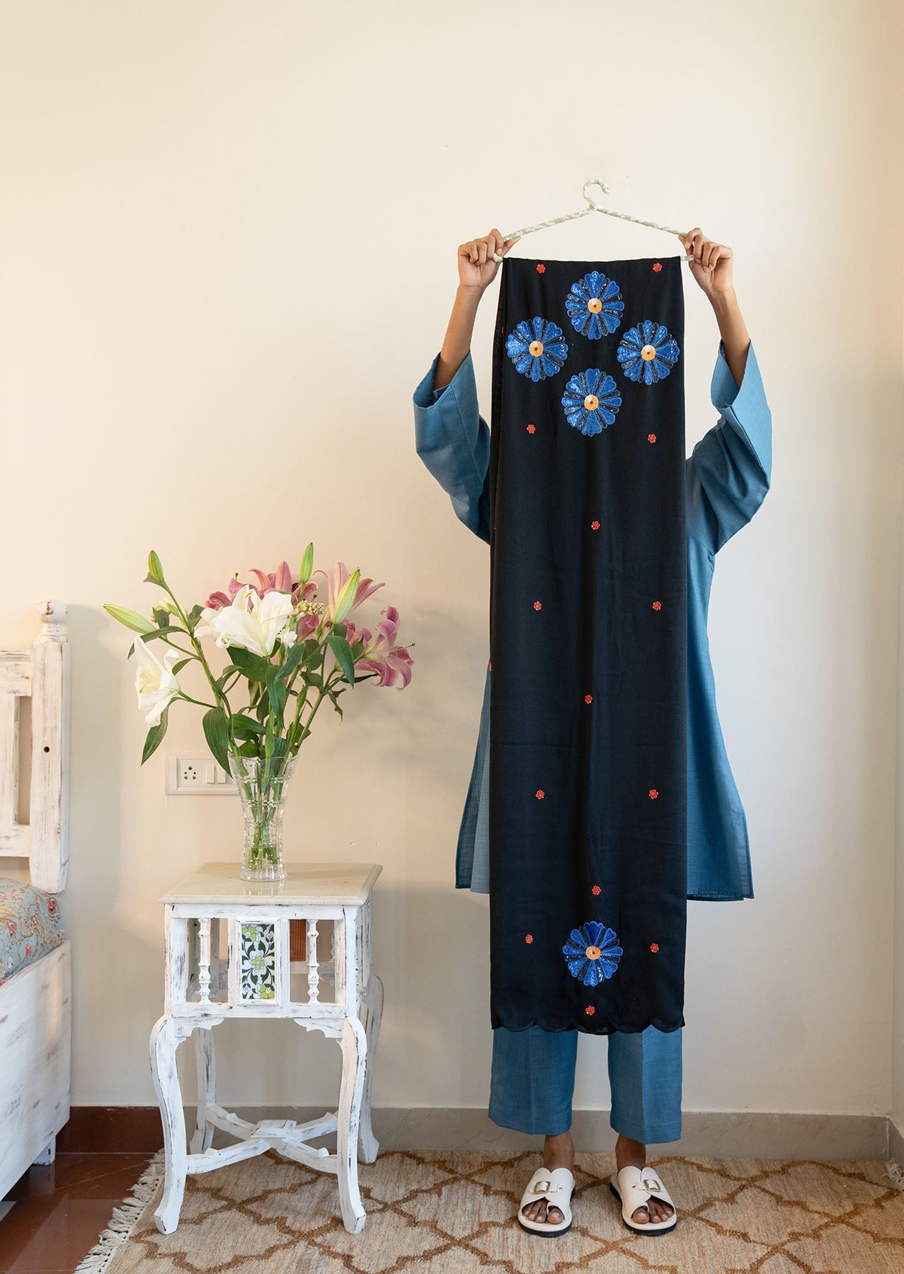 After Bloom Dupatta | Hand Embroidered Scallop Finish Winglore Studio