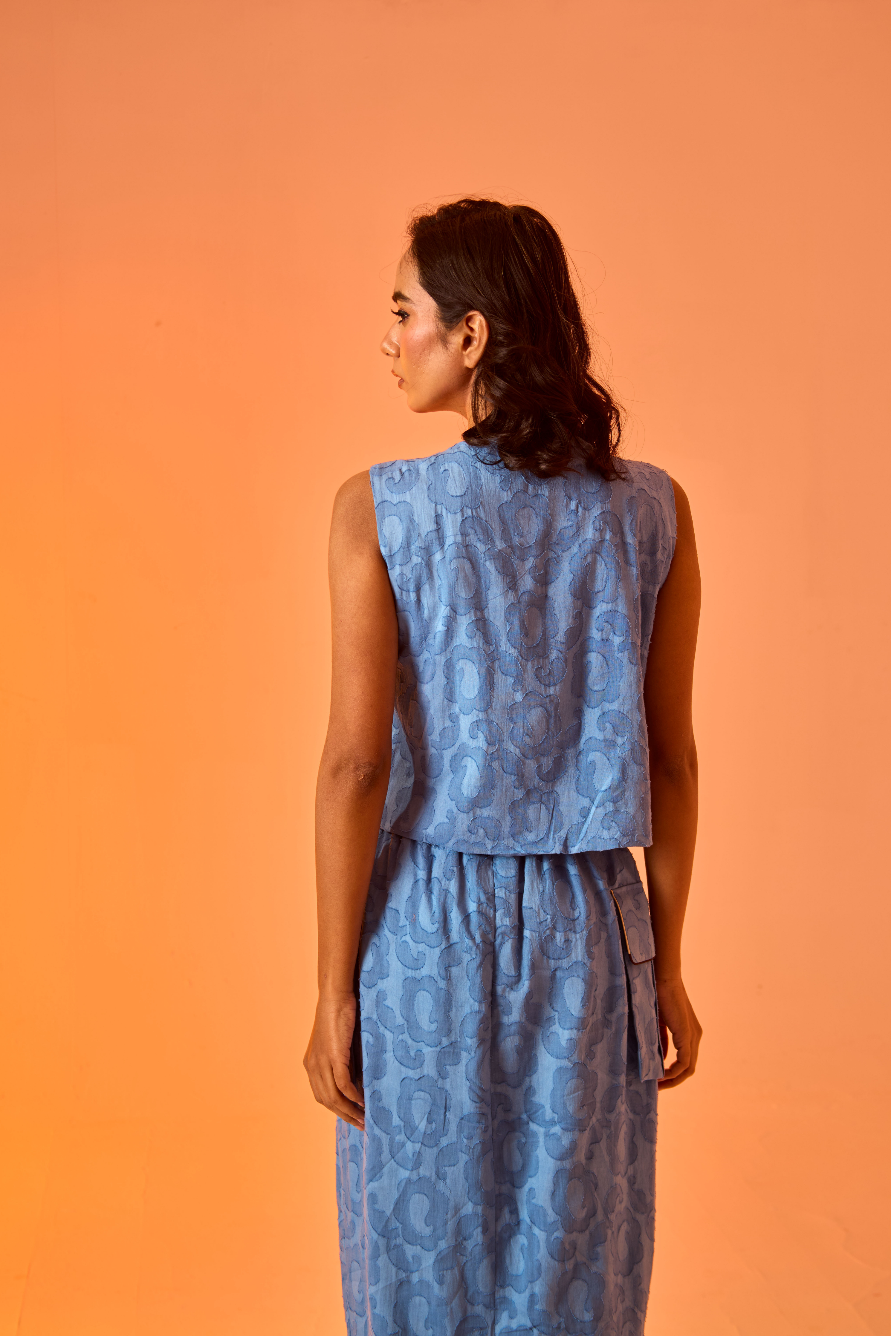 Azora | Floral-Textured Top & Skirt Co-ord Set An'era by Asmita Verma