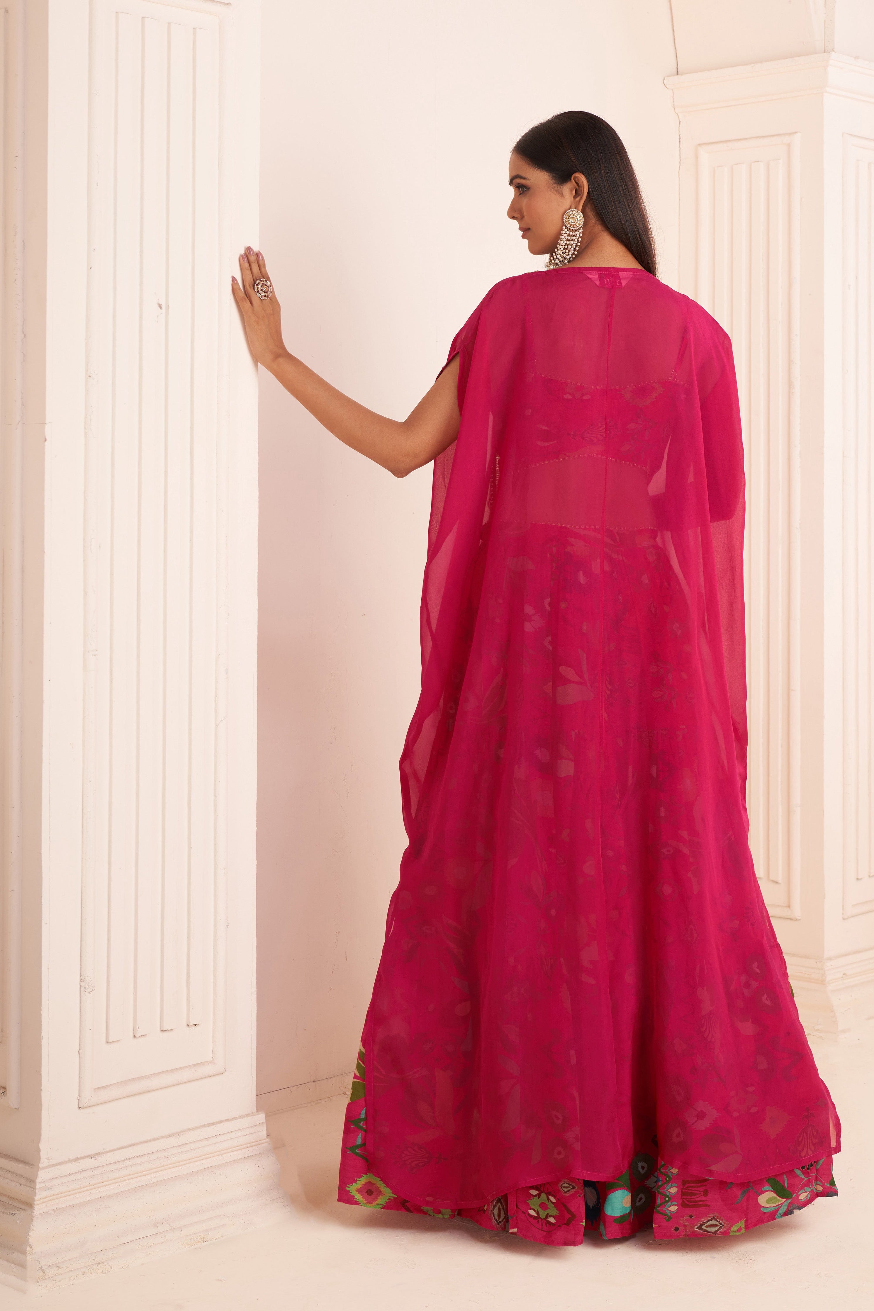 Hot Pink Layered Lehenga Set With Jacket | Indo-Western Destination Wedding Outfit 