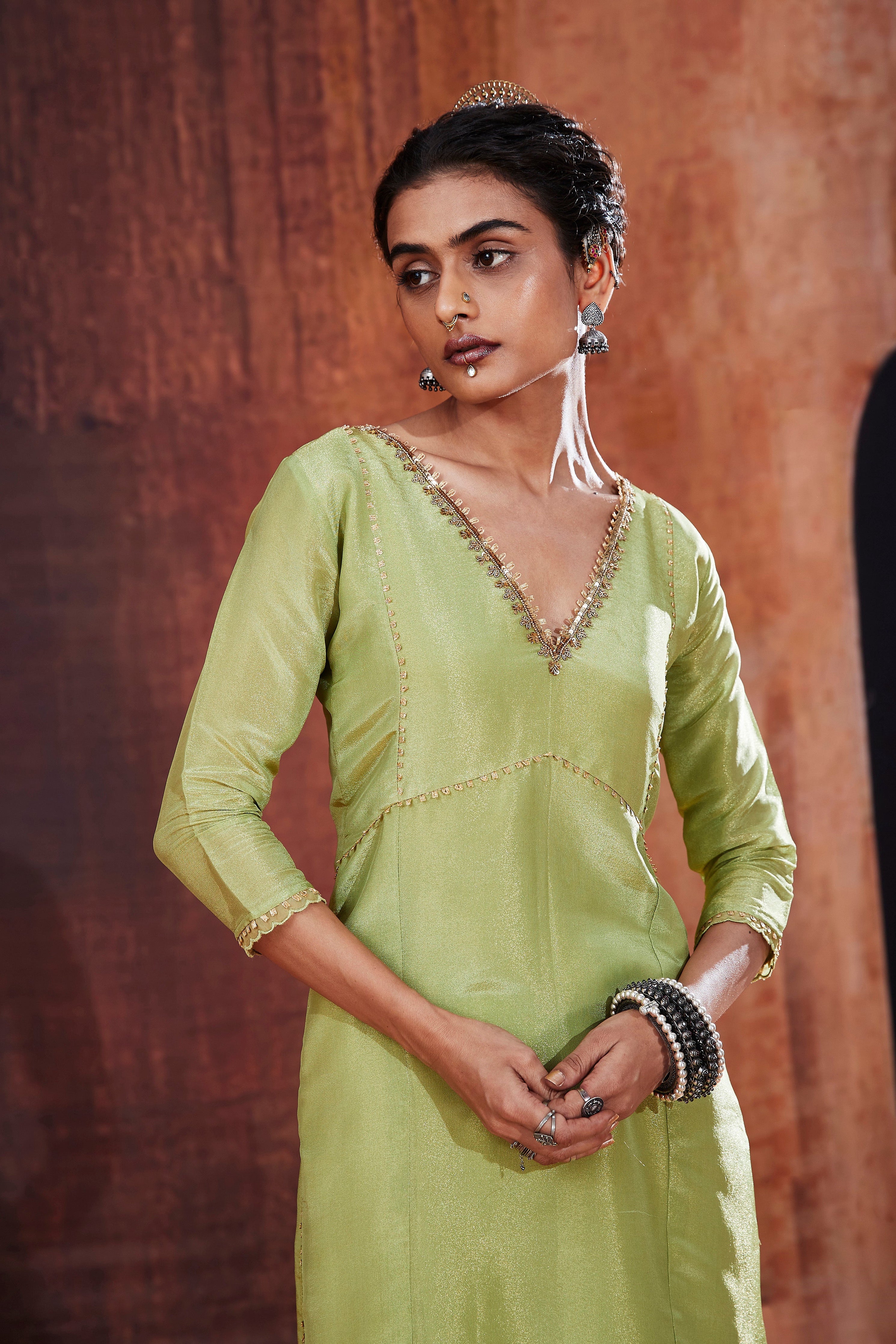 Moss Green Tissue Silk Sharara Set | Elegant Indian Occasion Wear 