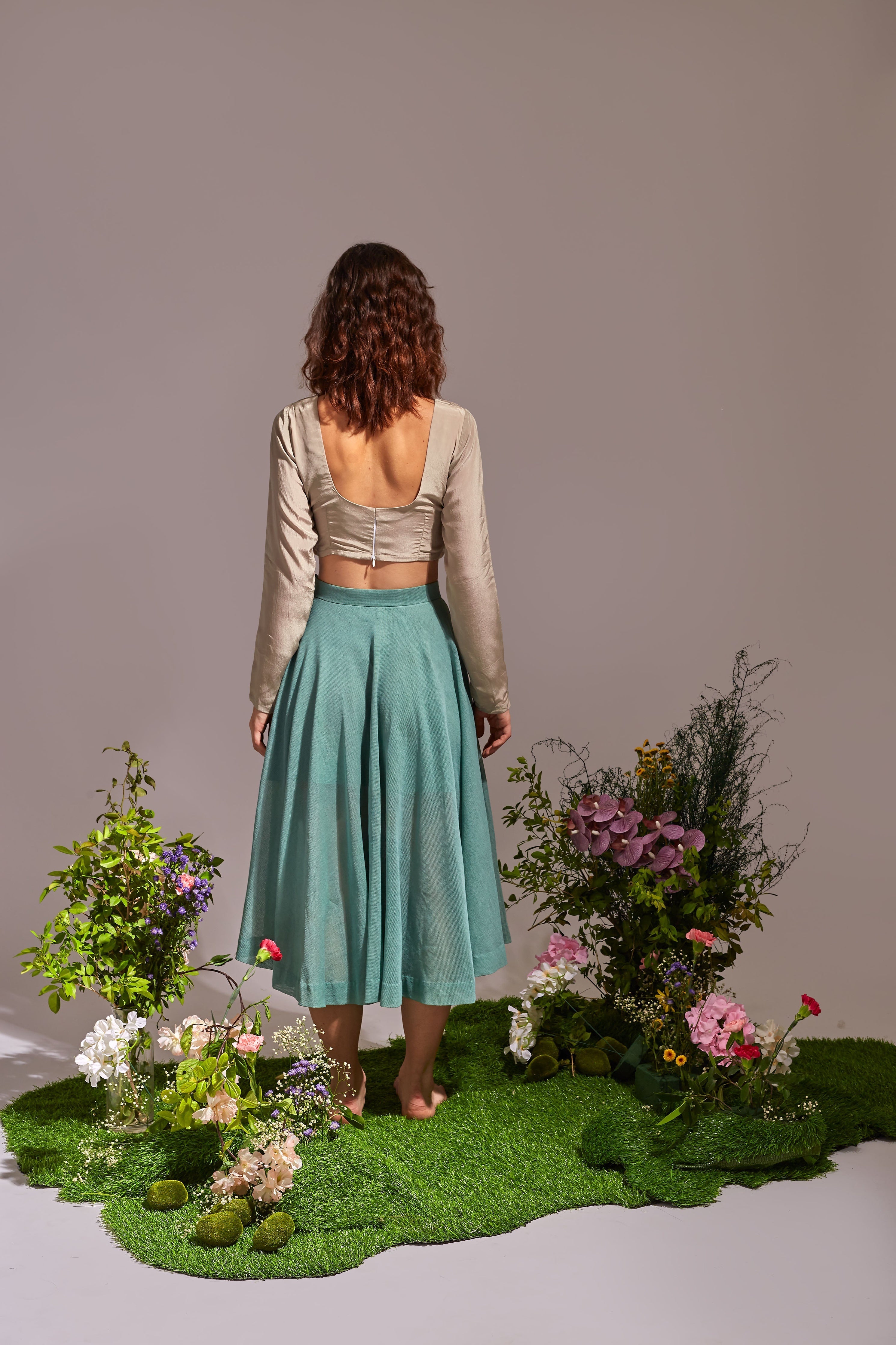 Fleuri | Scallop-Cut Top & Mesh Skirt Set An'era by Asmita Verma