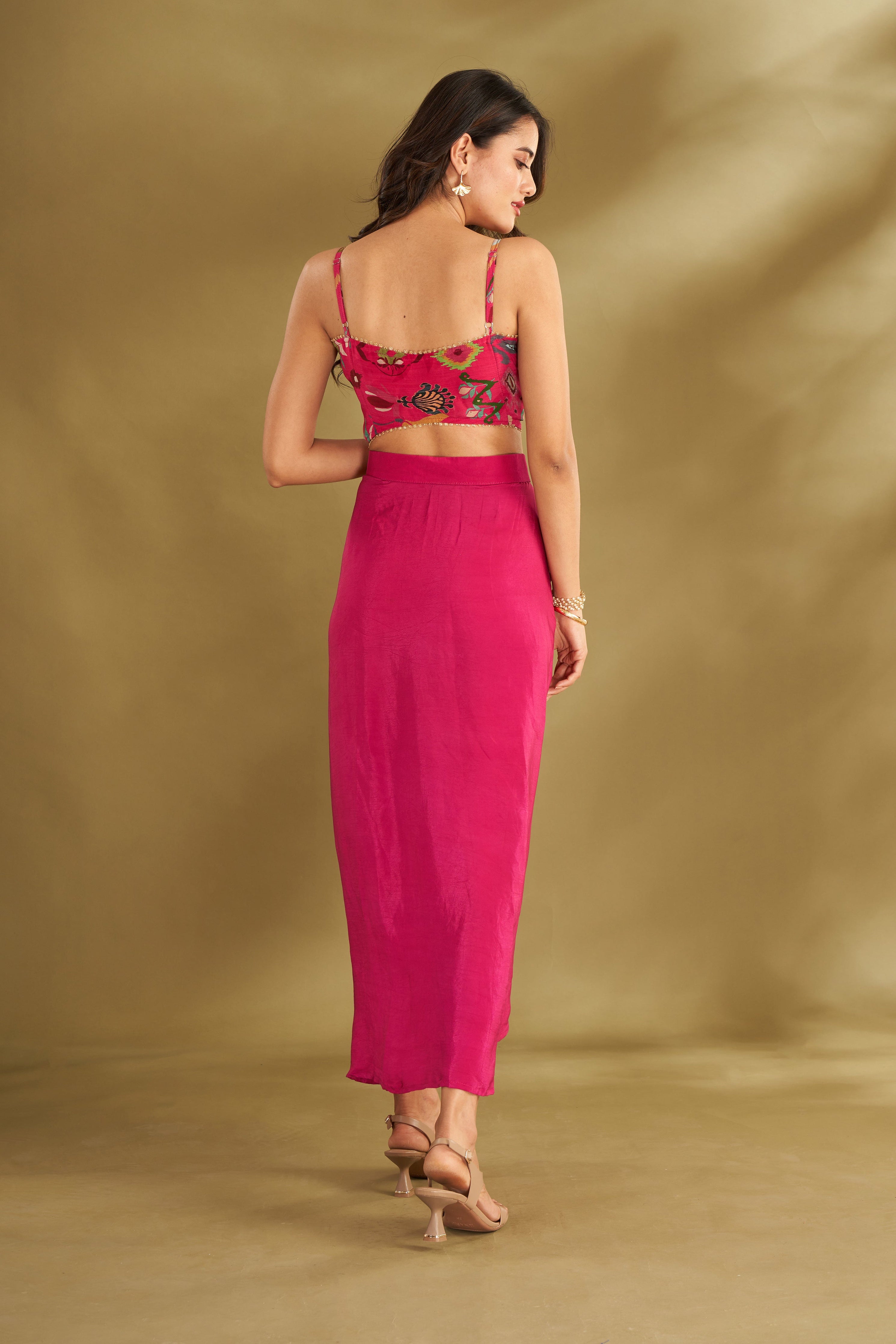 Hot Pink Drape Skirt & Cape Set | Designer Indo-Western Wedding Wear 