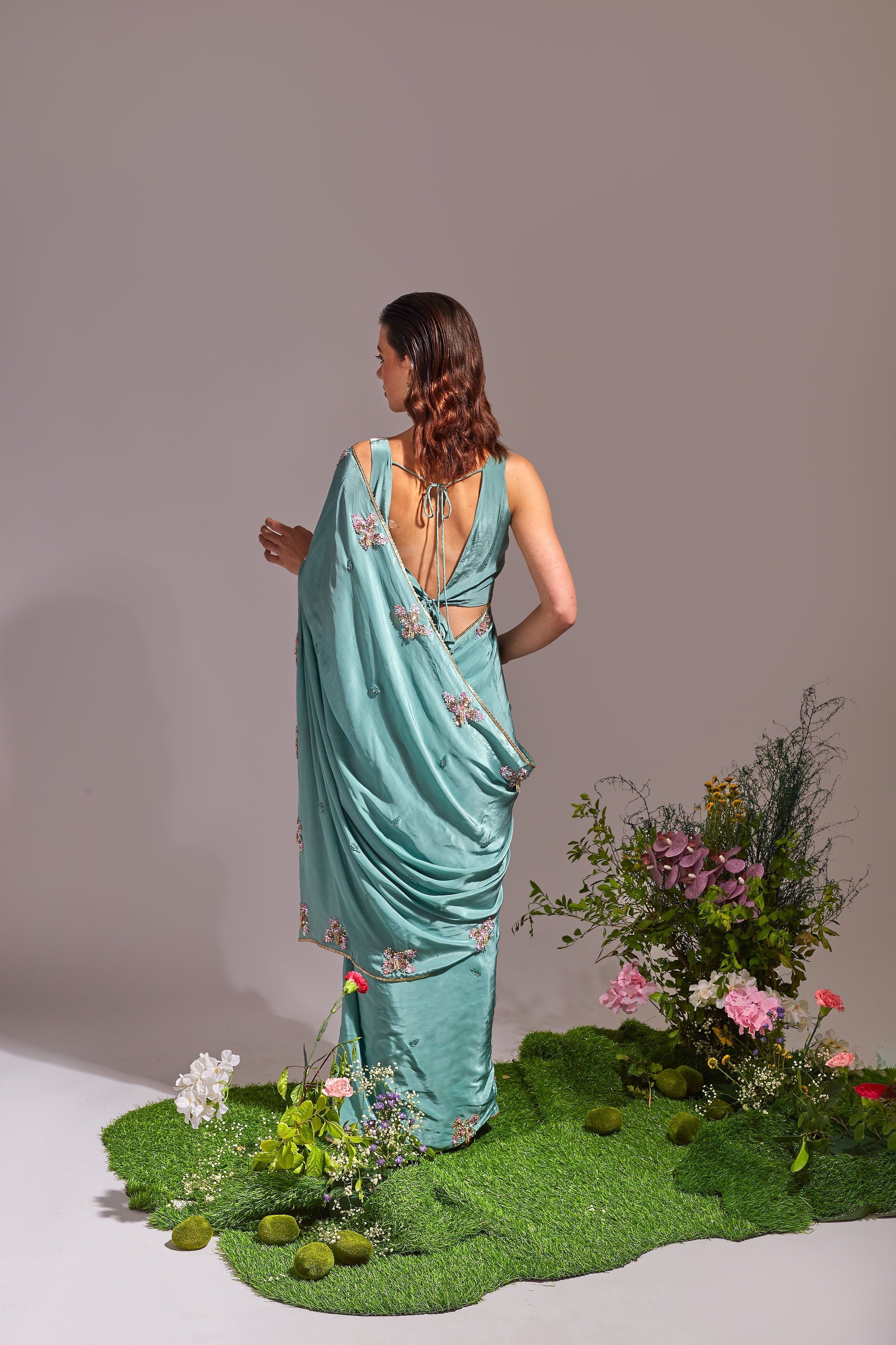 Florale | Hand-Embroidered Drape Saree An'era by Asmita Verma