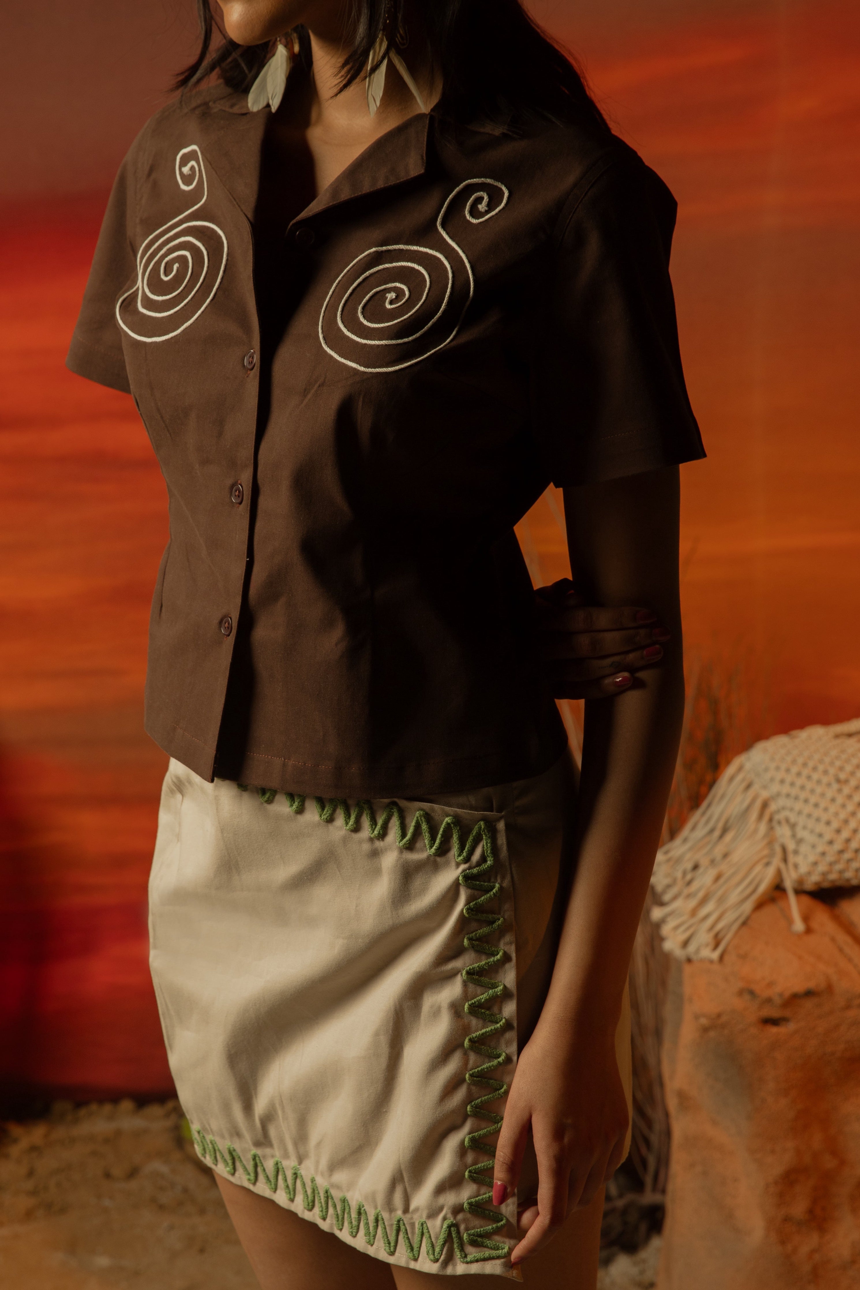 Ponto Corda Mini Skirt | Asymmetrical Cut and Zig-Zag Cord Work Vasavi