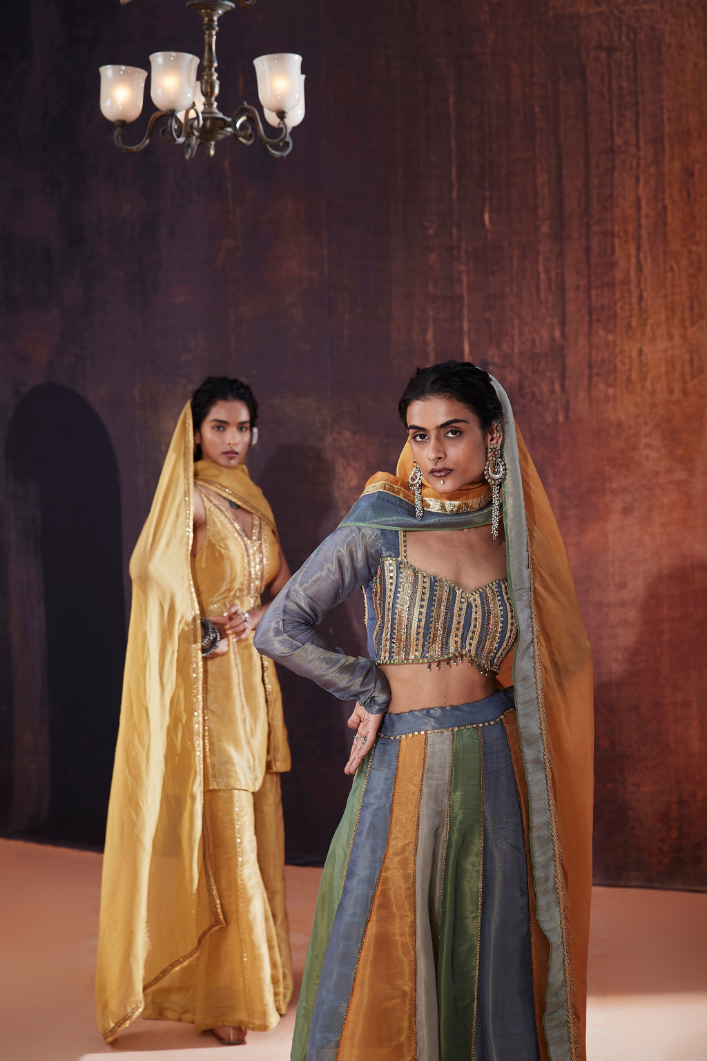 Multi-Coloured Tissue Lehenga Set | Stunning Designer Indian Occasion Wear