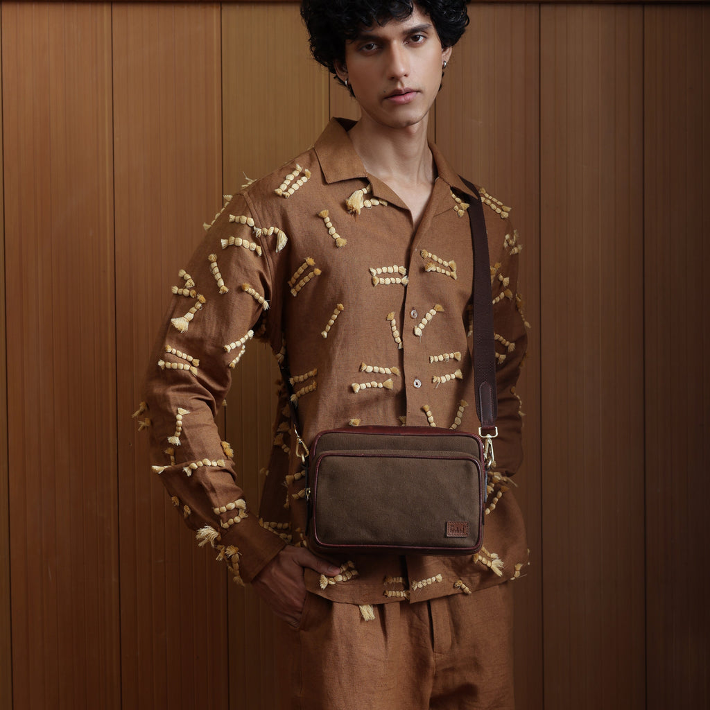 Metropolitan Men's Crossbody Sling Bag (Brown) | Premium Leather & Canvas Travel Bag For Men