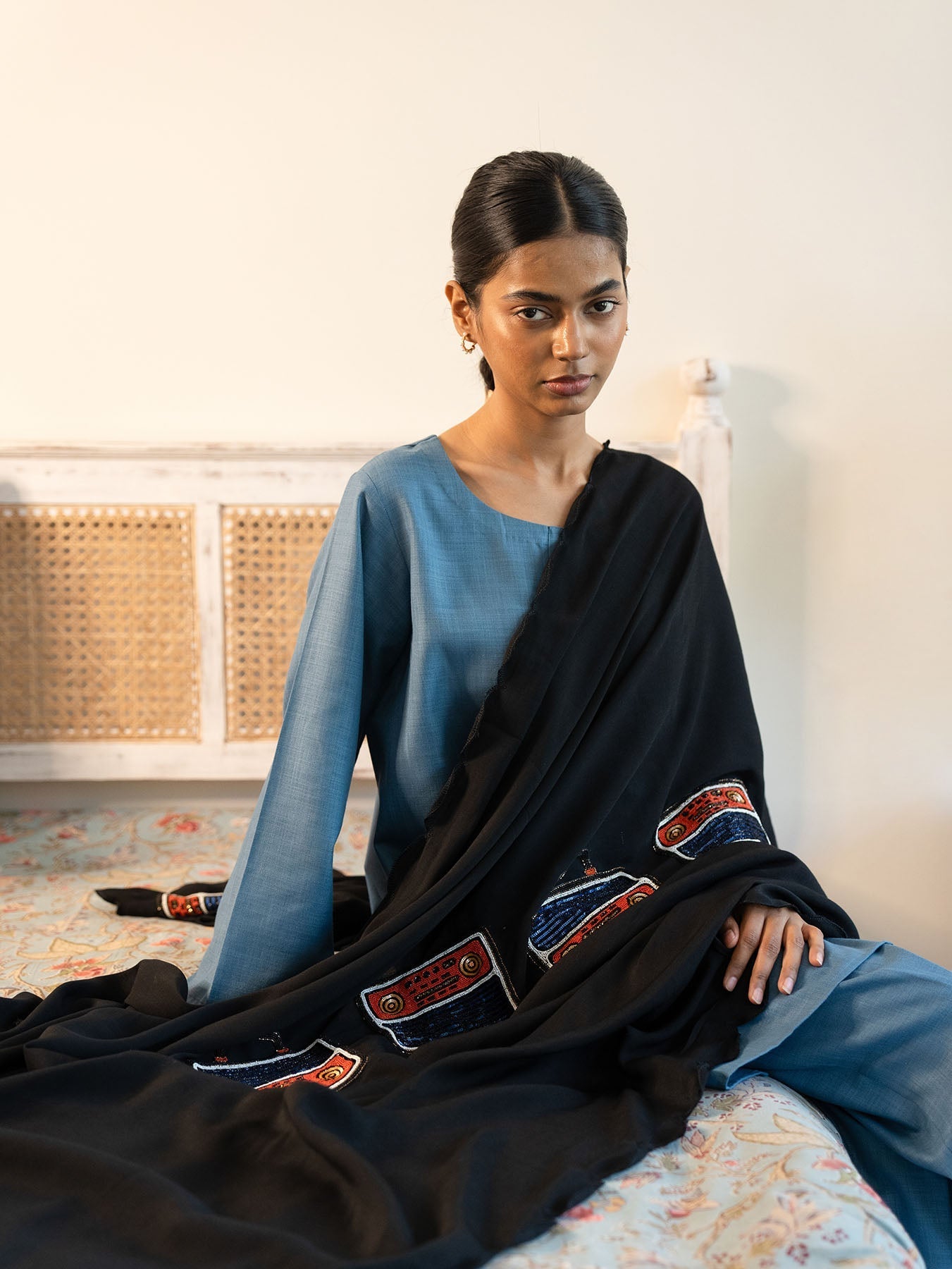 Retro Tuning Dupatta | Distinct Hand-Embroidered Embellishments Winglore Studio