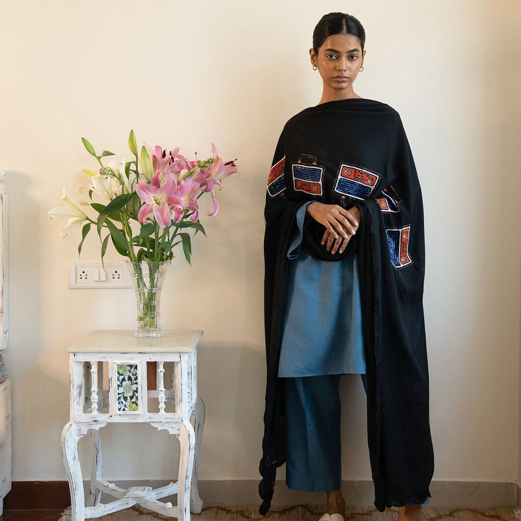 Retro Tuning Dupatta | Distinct Hand-Embroidered Embellishments Winglore Studio