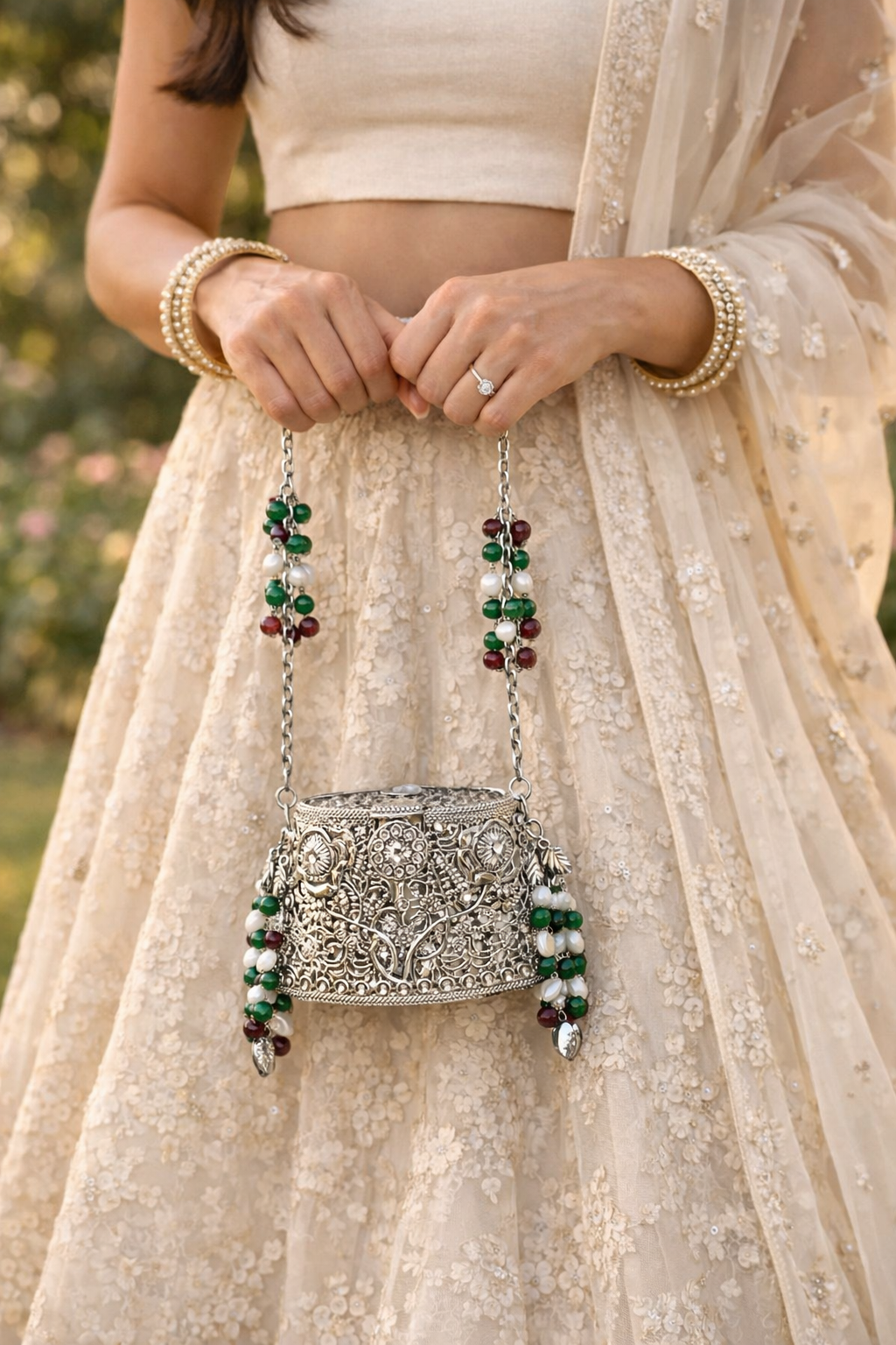 Handcrafted Mini Beaded Potli Inspired Clutch Bag | Embellished Indian Wedding Accessories | Mini Ethnic Bridal Bag With Tassels