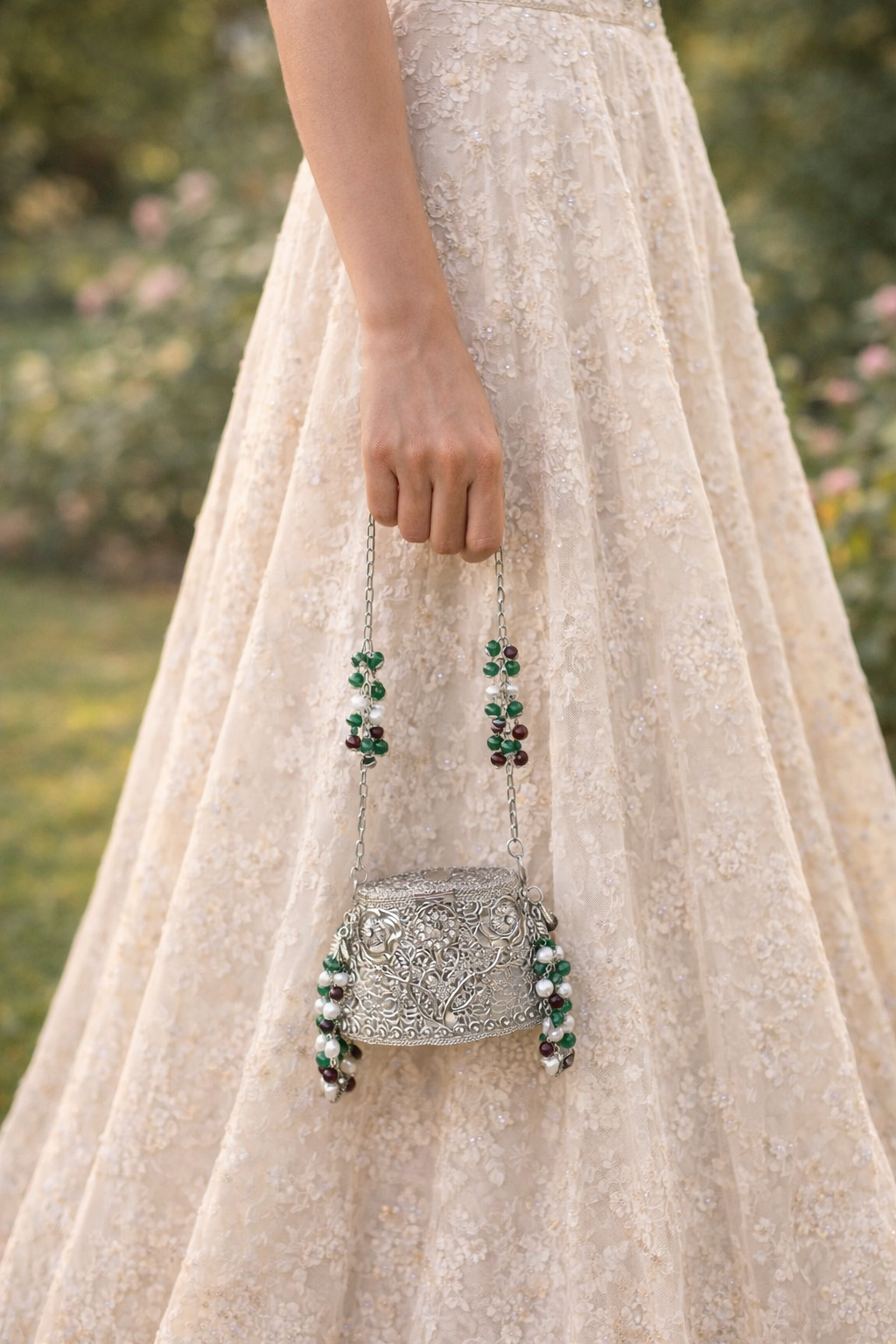 Handcrafted Mini Beaded Potli Inspired Clutch Bag | Embellished Indian Wedding Accessories | Mini Ethnic Bridal Bag With Tassels