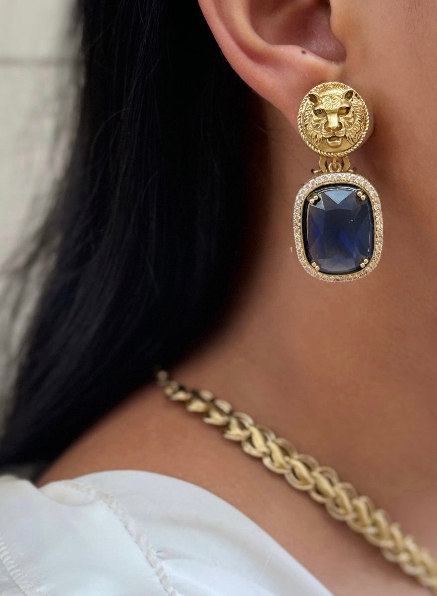 Sabyasachi Inspired-Sapphire Royal Bengal Tiger Necklace Set | Semi-Precious Stones Jewellery | Indian Festive, Bridal & Wedding Accessories