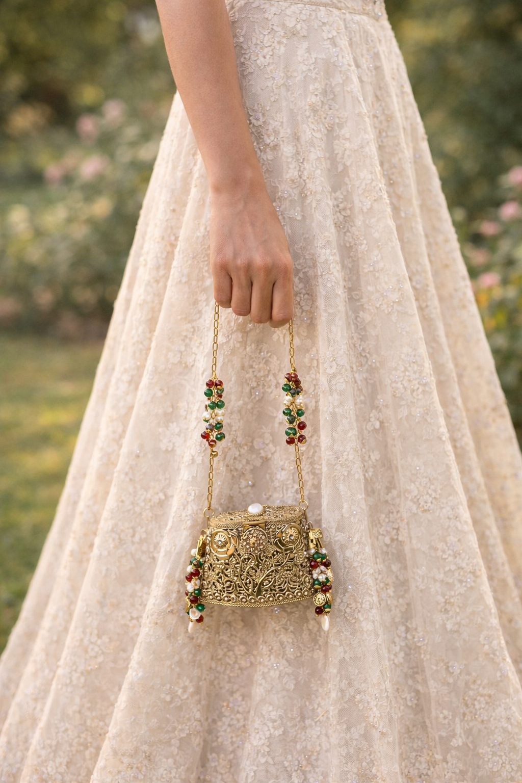 Handcrafted Mini Beaded Potli Inspired Clutch Bag | Embellished Indian Wedding Accessories | Mini Ethnic Bridal Bag With Tassels