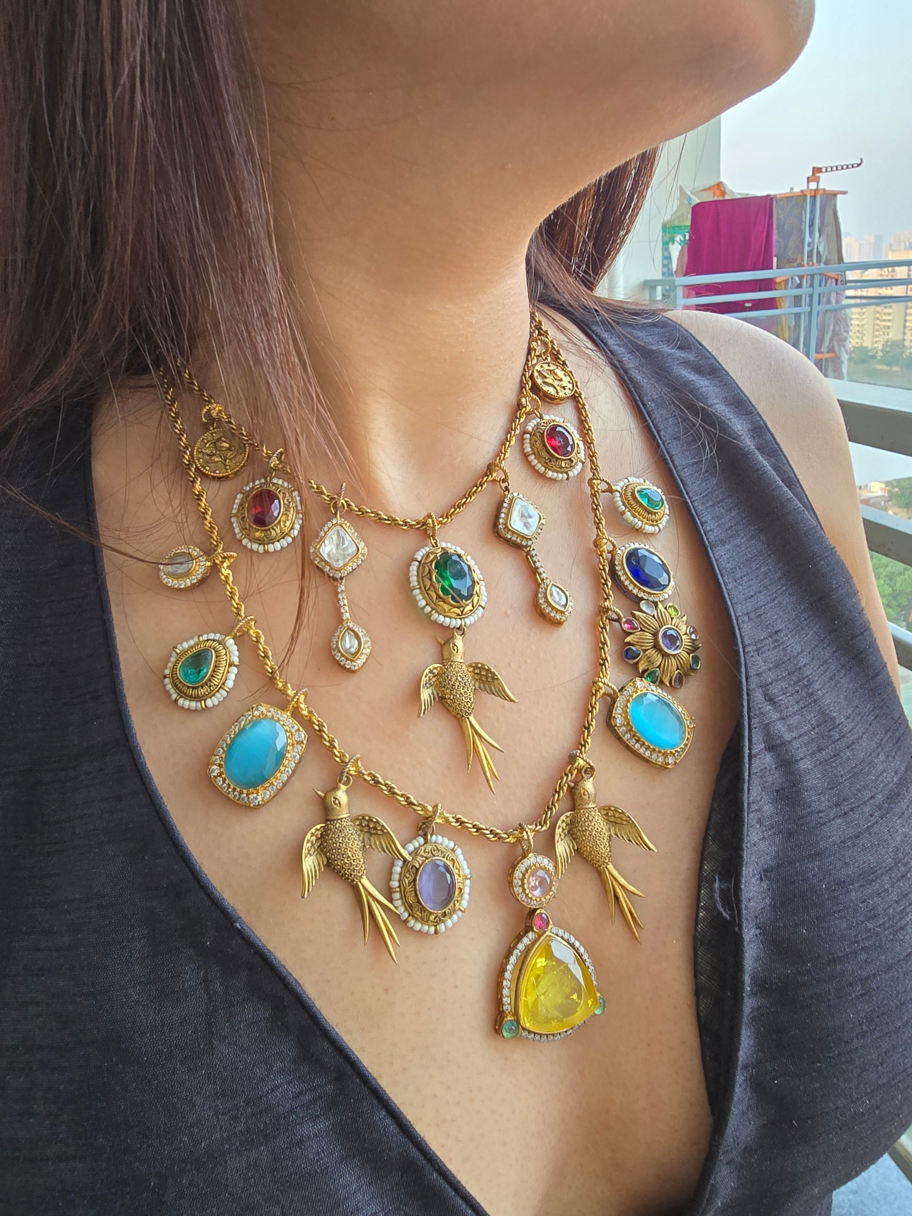 Sabyasachi Inspired Double Layer Necklace Set | Semi-Precious Stones Jewellery | Indian Festive, Bridal & Wedding Accessories
