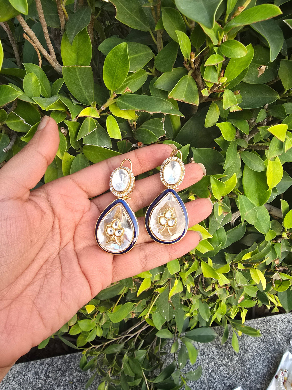 Eliza Inlay Earrings | Semi-Precious Kundan Jewellery | Indian Festive, Bridal & Wedding Accessories 