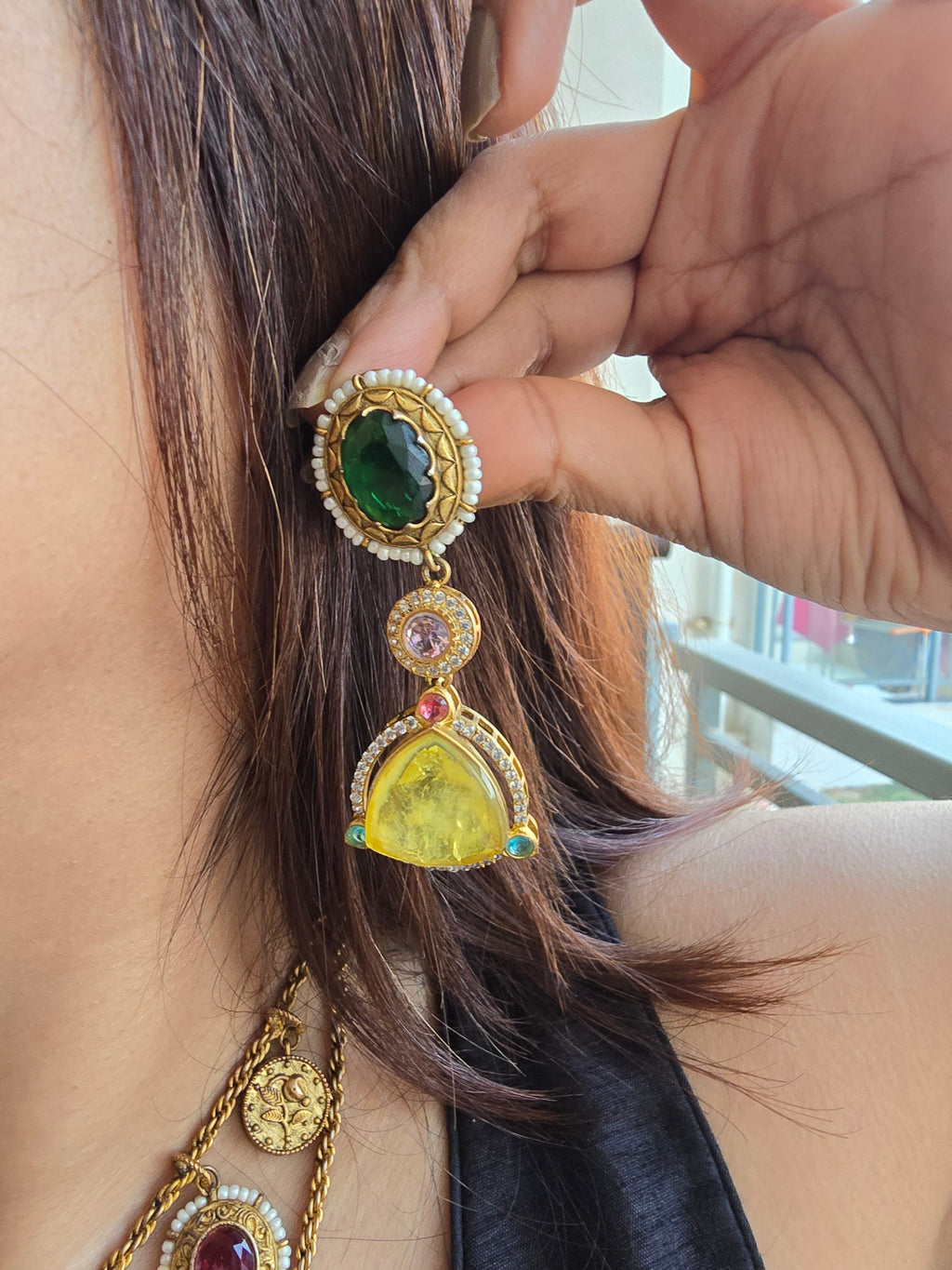 Sabyasachi Inspired Double Layer Necklace Set | Semi-Precious Stones Jewellery | Indian Festive, Bridal & Wedding Accessories