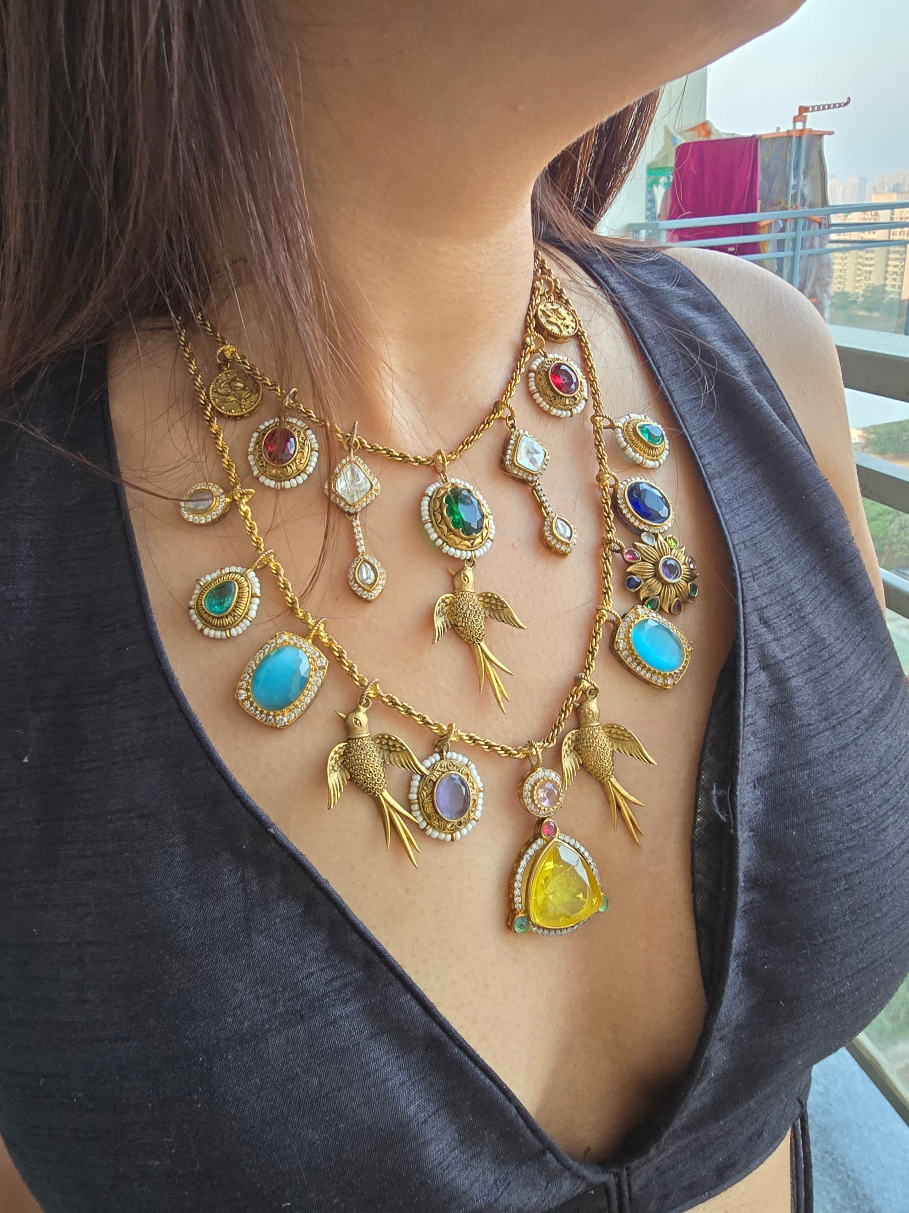 Sabyasachi Inspired Double Layer Necklace Set | Semi-Precious Stones Jewellery | Indian Festive, Bridal & Wedding Accessories